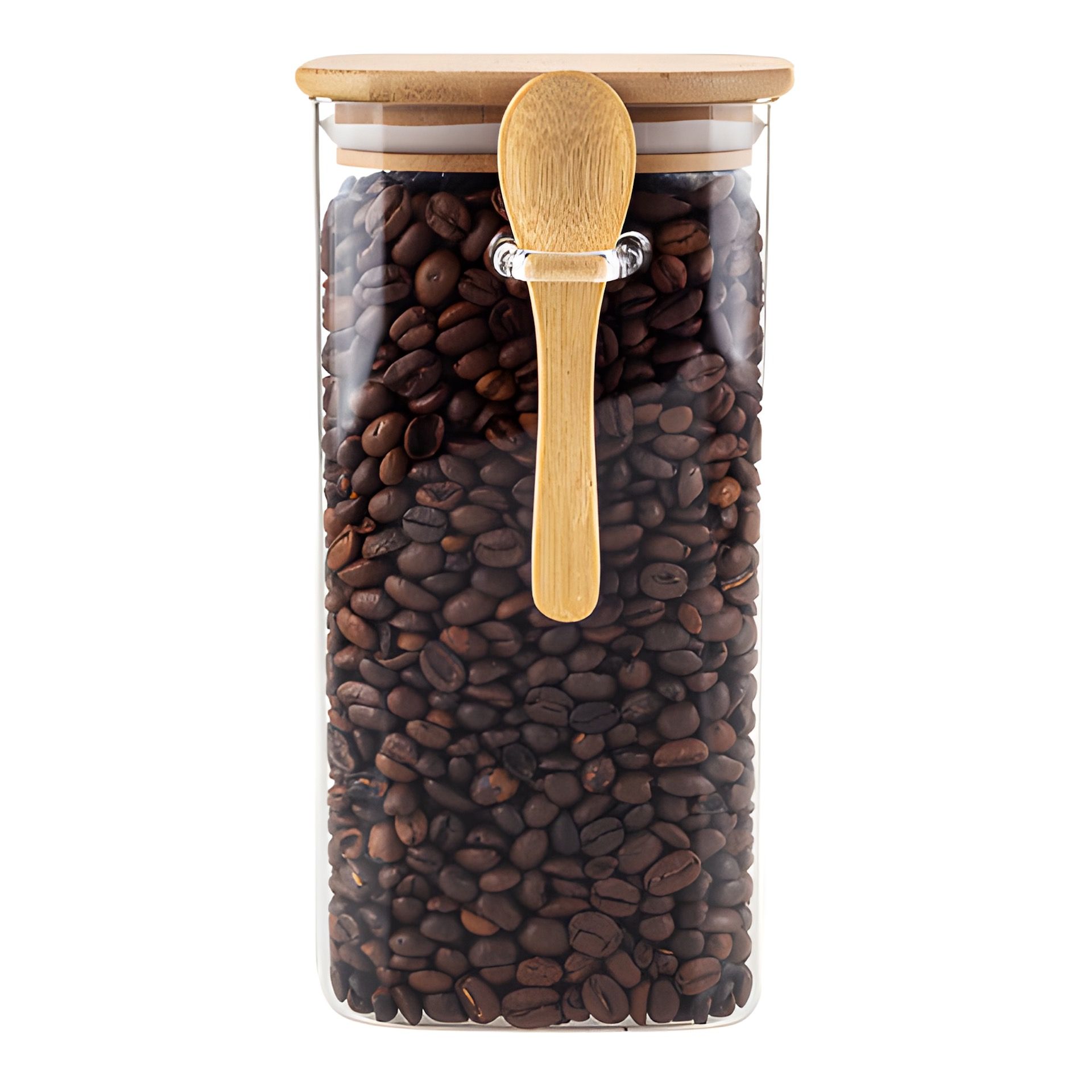 Vorratsglas 1400 ml eckig mit Bambusdeckel (Karton, 12 Stück)