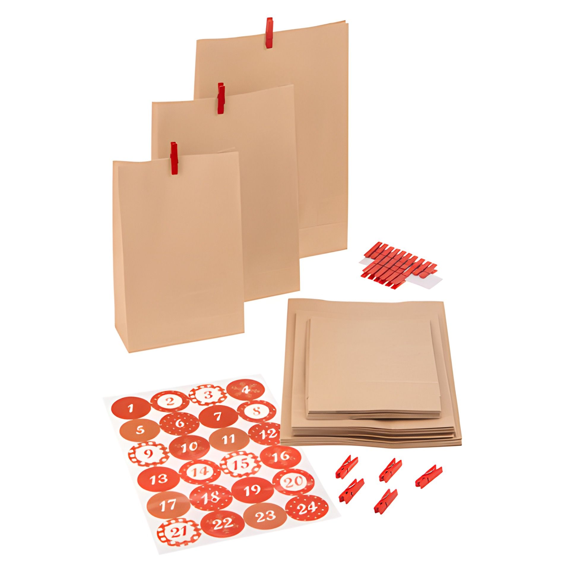 Adventskalender Bastelset 'Natur/Rot', 72-teilig