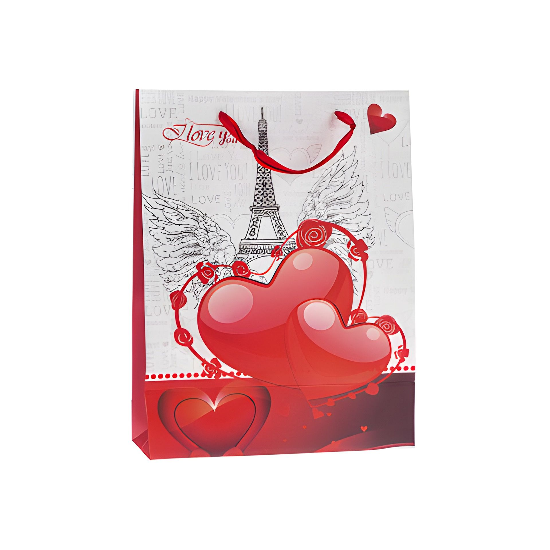 Geschenktüte 'I love you mit Glitzerherz', mittel