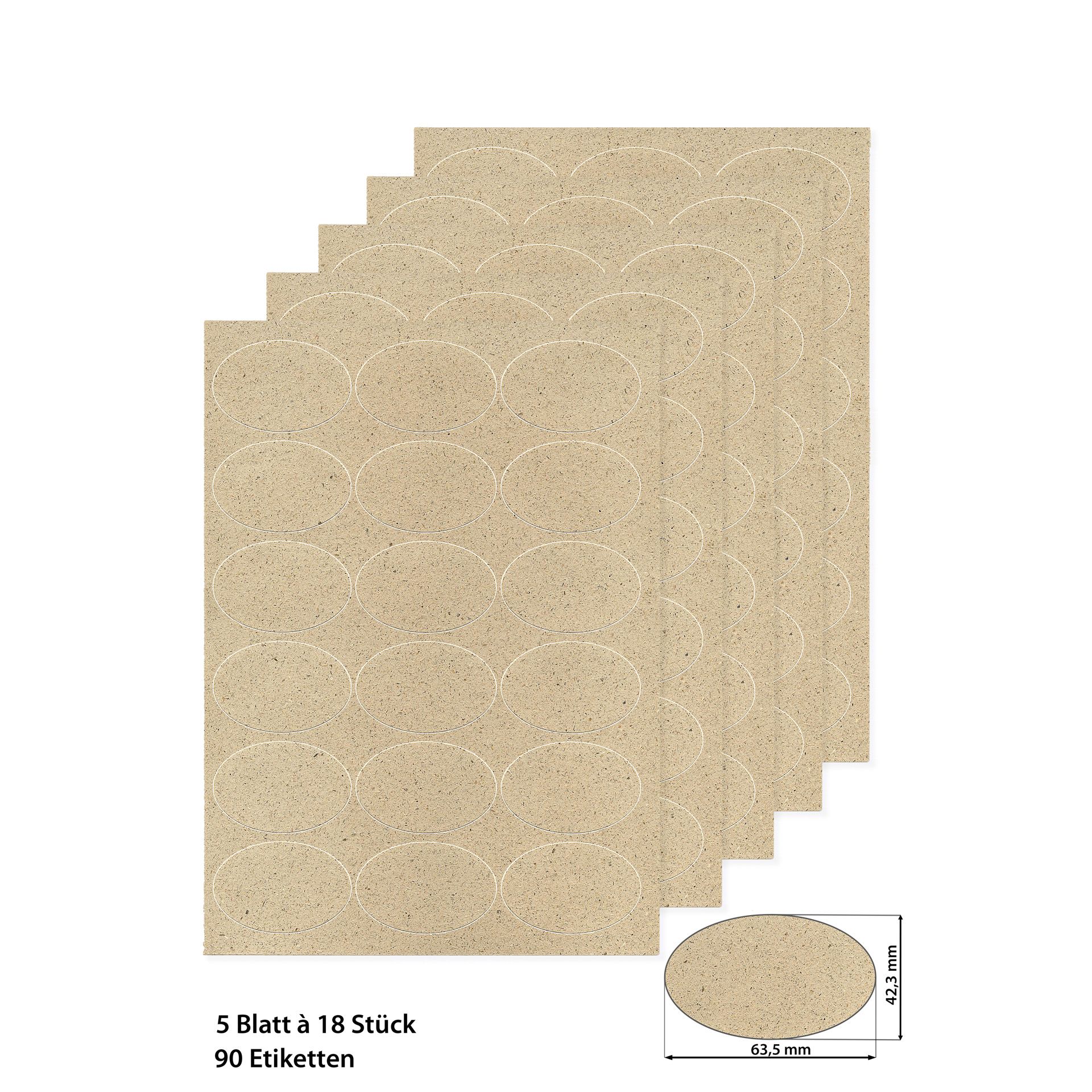 Grasetiketten oval 63,5 x 42,3 mm, 5 Blatt A4, 90 Stück