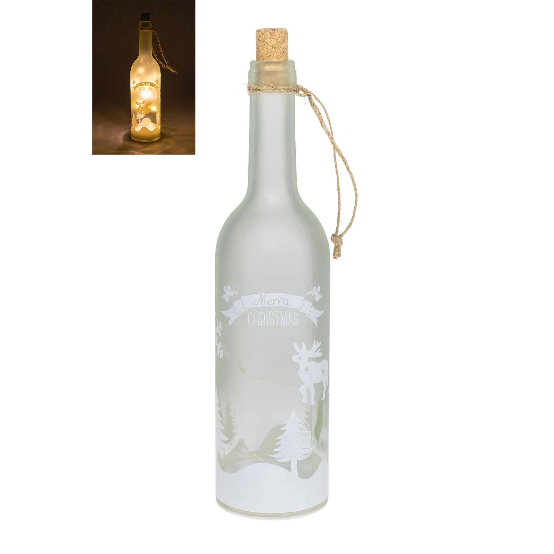 Deko-Flaschenlampe 'Rentierschlitten' 30 cm, 10 LEDs