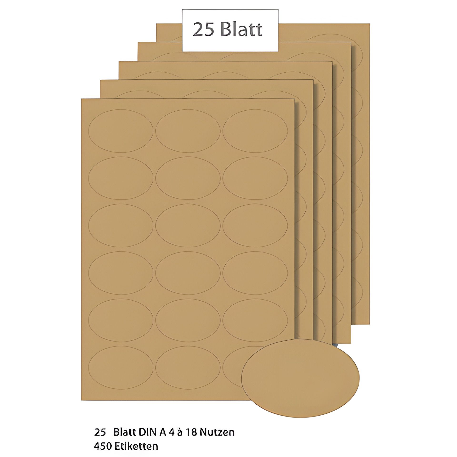 Etiketten oval 63,5 x 42,3 mm natur - 25 Blatt A4