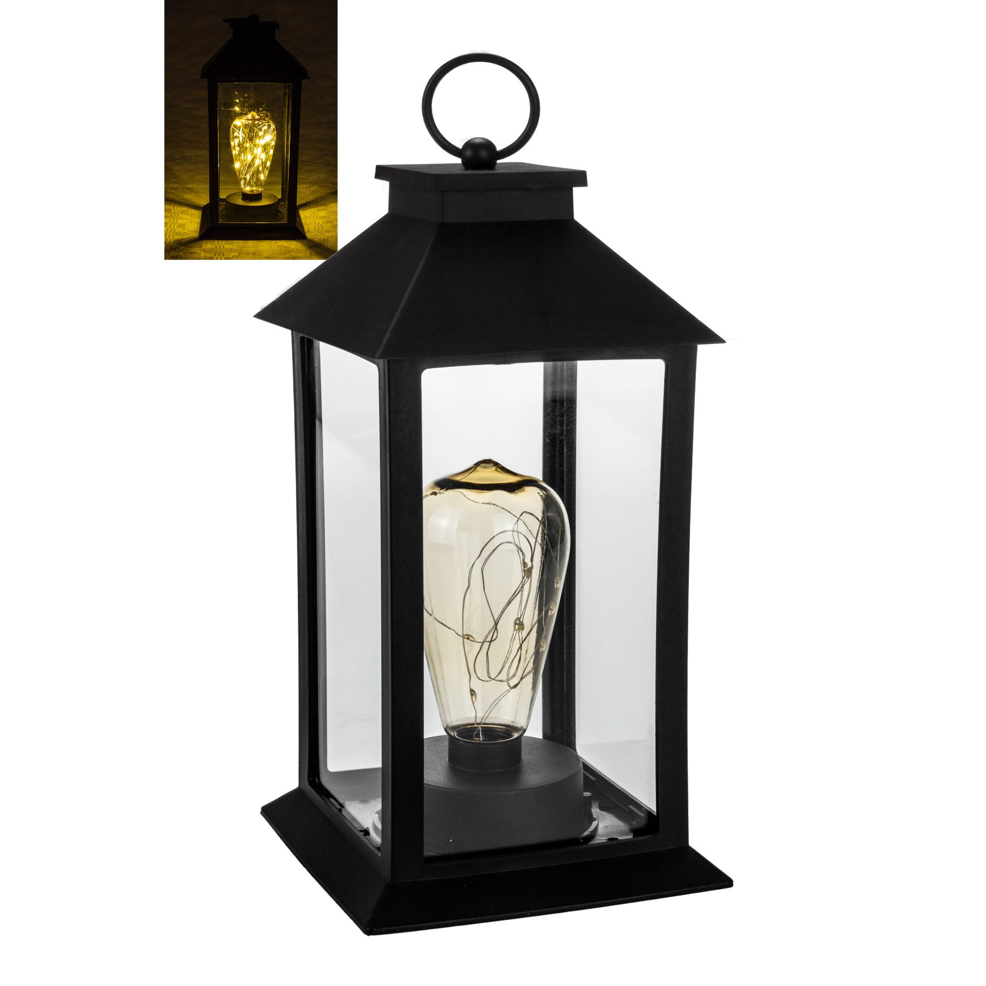 Deko-Laterne 'Glühbirne' 29 cm, 10 LEDs, schwarz