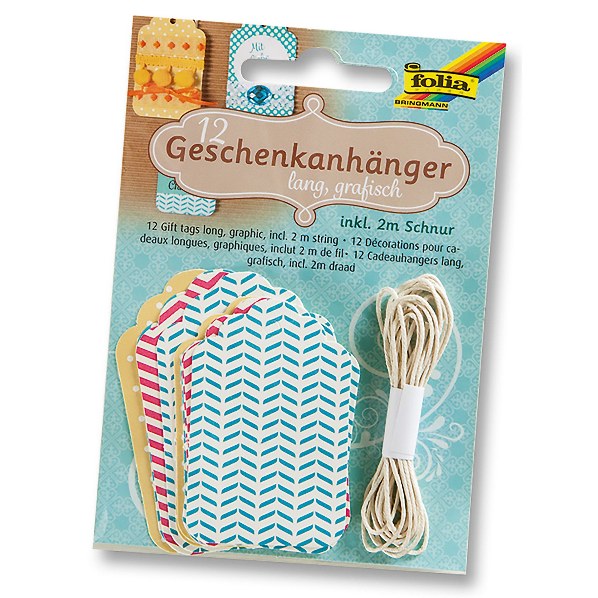 Folia Anhängeetikett lang, grafisch, 12 Stück