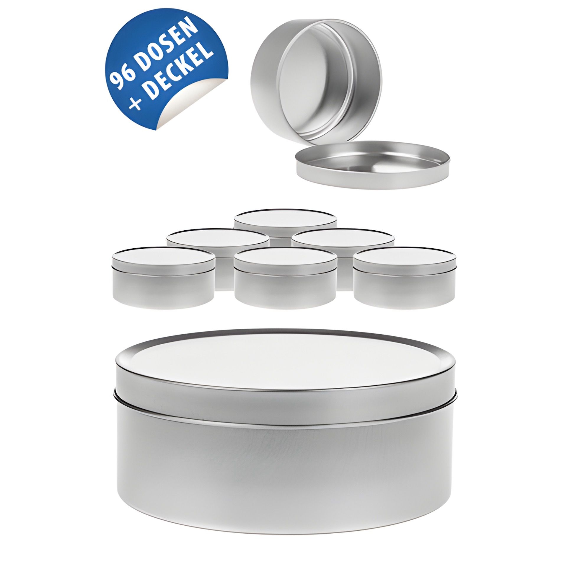 Metalldose silber, 9,7 x 4 cm mit Deckel, Karton 96 Stück