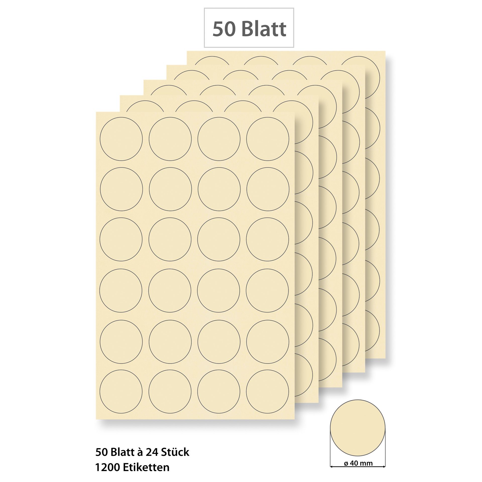 Steffis Etiketten rund 40 mm creme - 50 Blatt A4