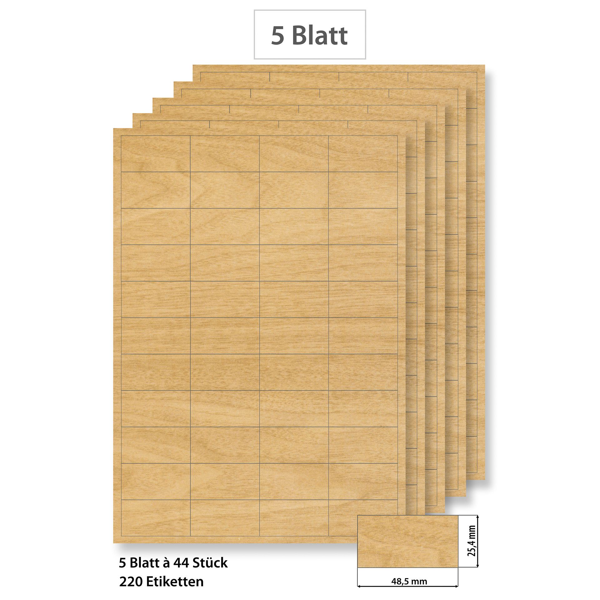 Steffis Etiketten 48,5 x 25,4 mm Holzdekor - 5 Blatt A4