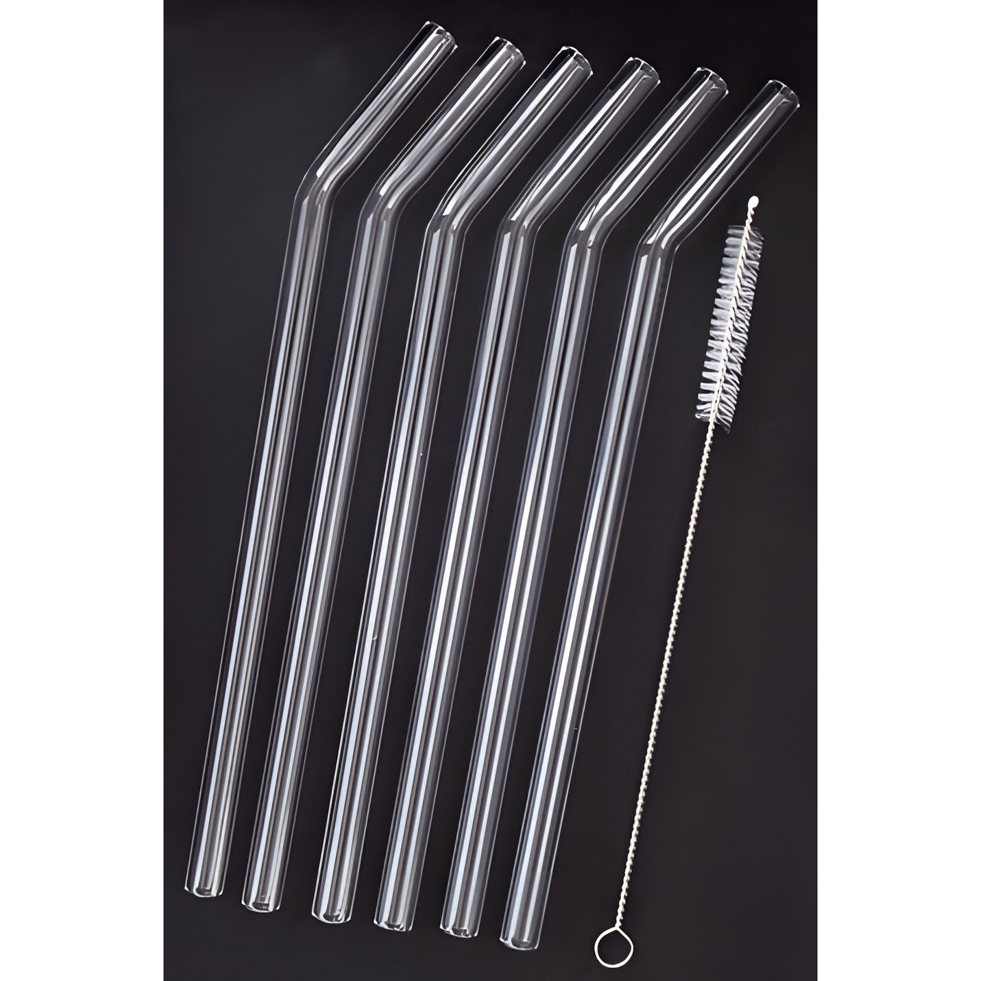 Glastrinkhalme 23 cm, Ø 10 mm mit Knick, 6 Stück