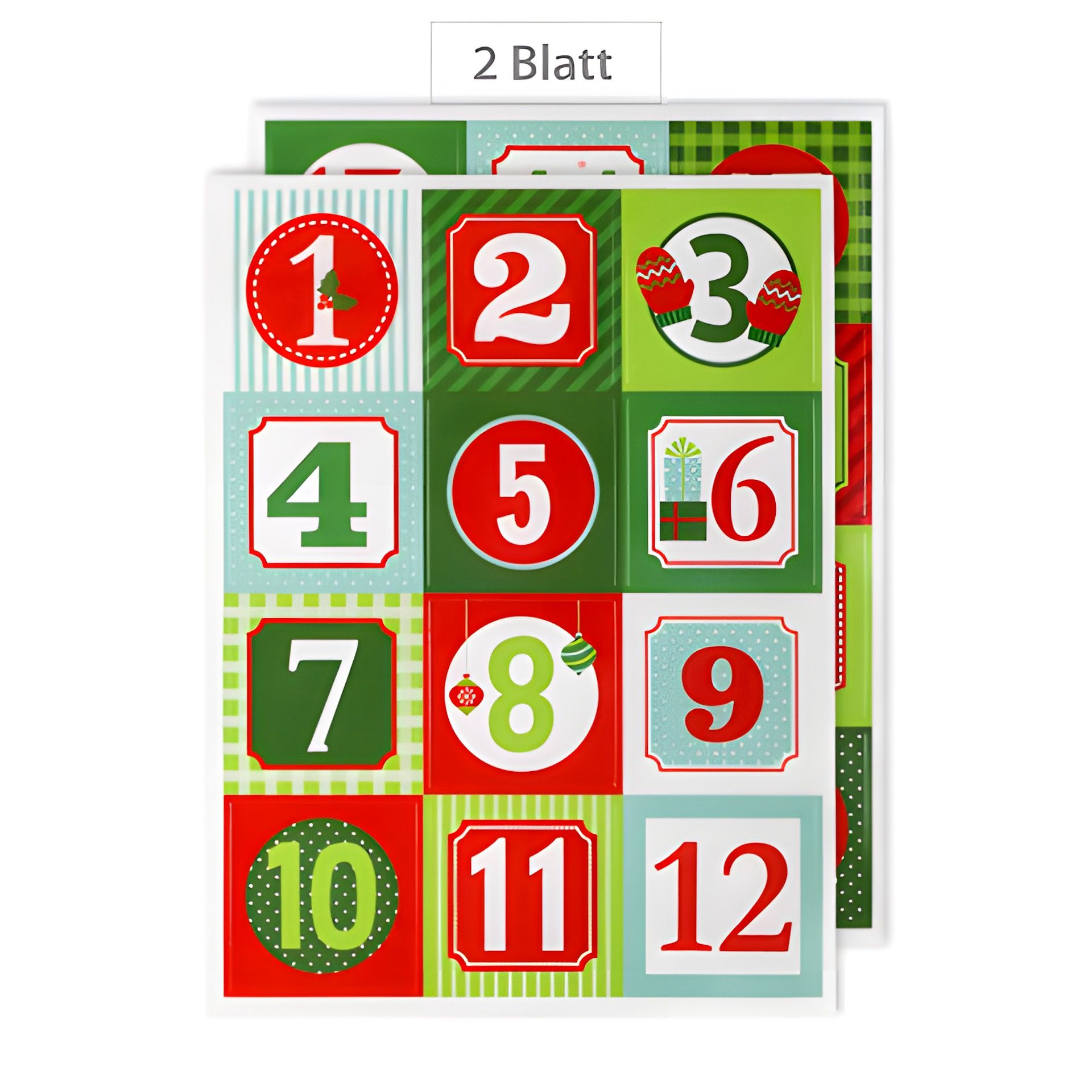 Adventskalender-Zahlen rot/grün/weiß, 24 Stück