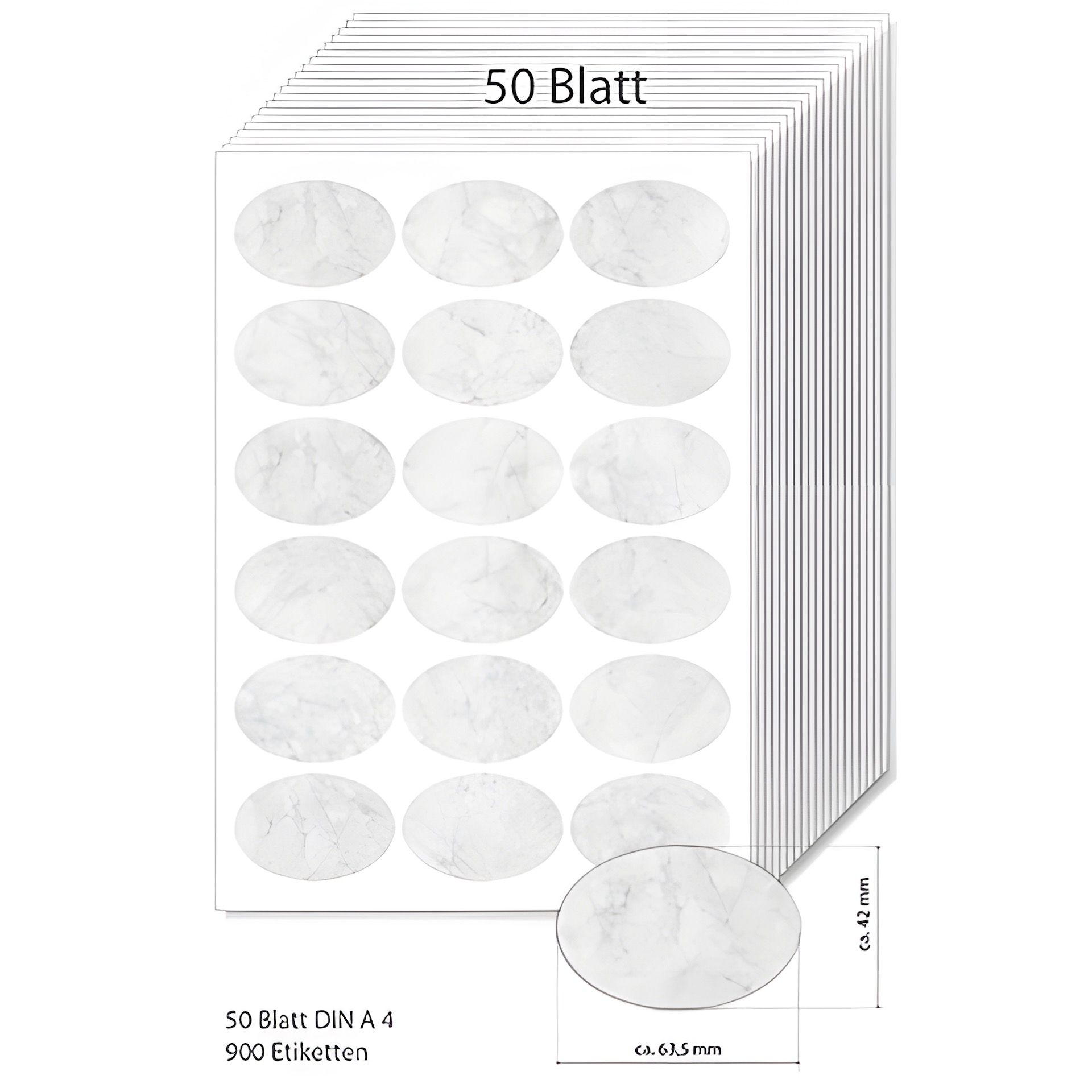 Etiketten oval 63,5 x 42,3 mm grau marmoriert - 50 Blatt A4