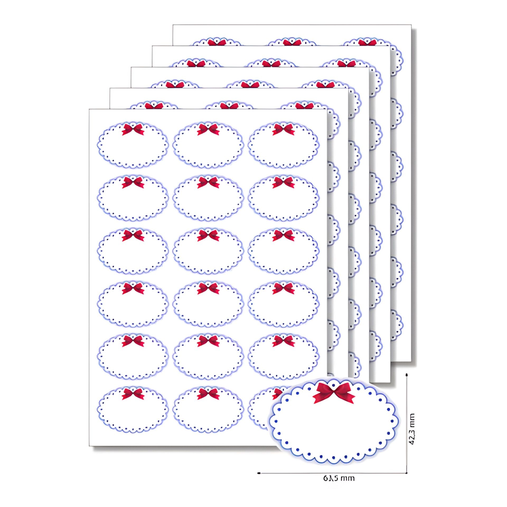 Etiketten oval 'Blauer Rahmen mit Schleife' - 50 Blatt A4
