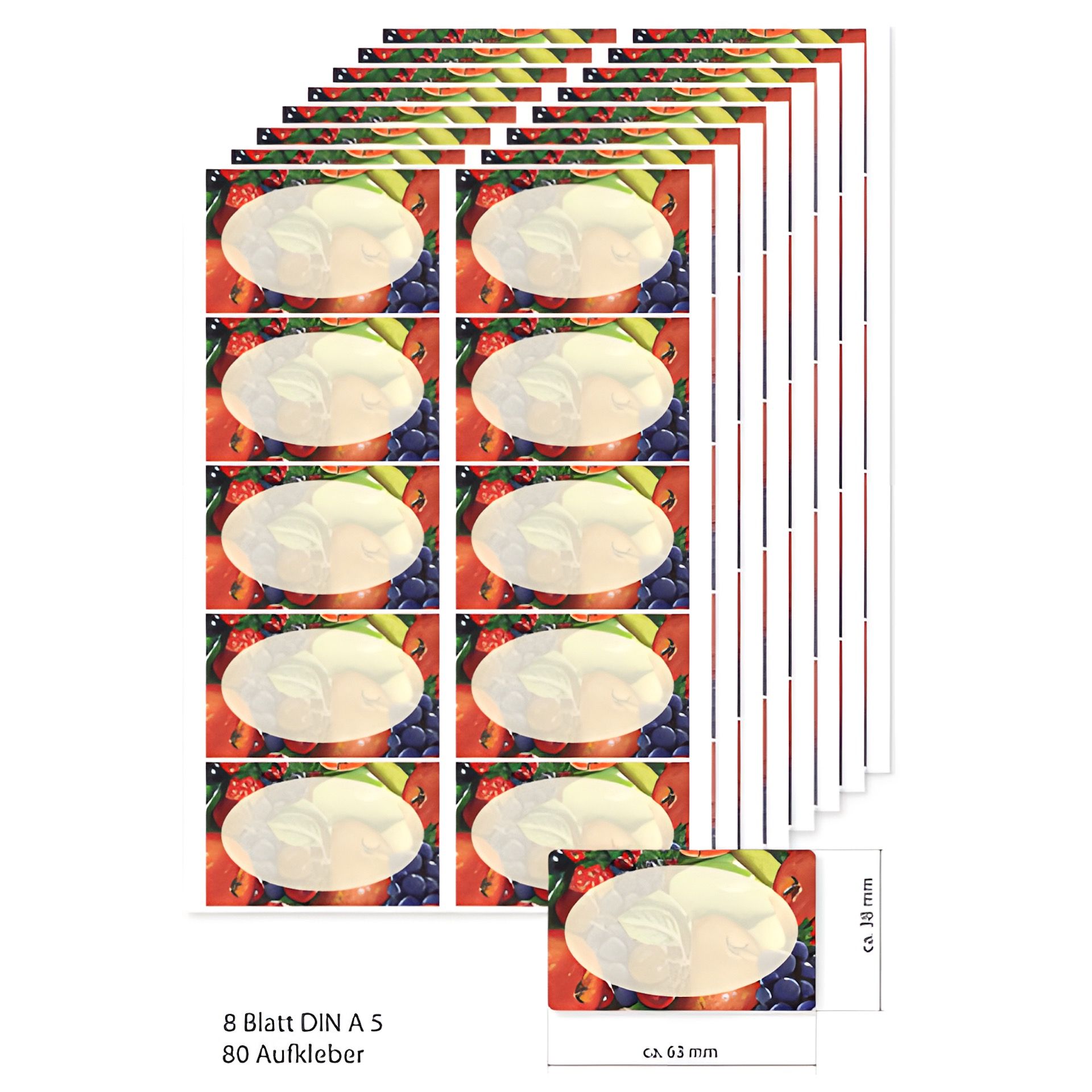 Etiketten 63 x 38 mm 'Obstdekor', A5, 80 Stück