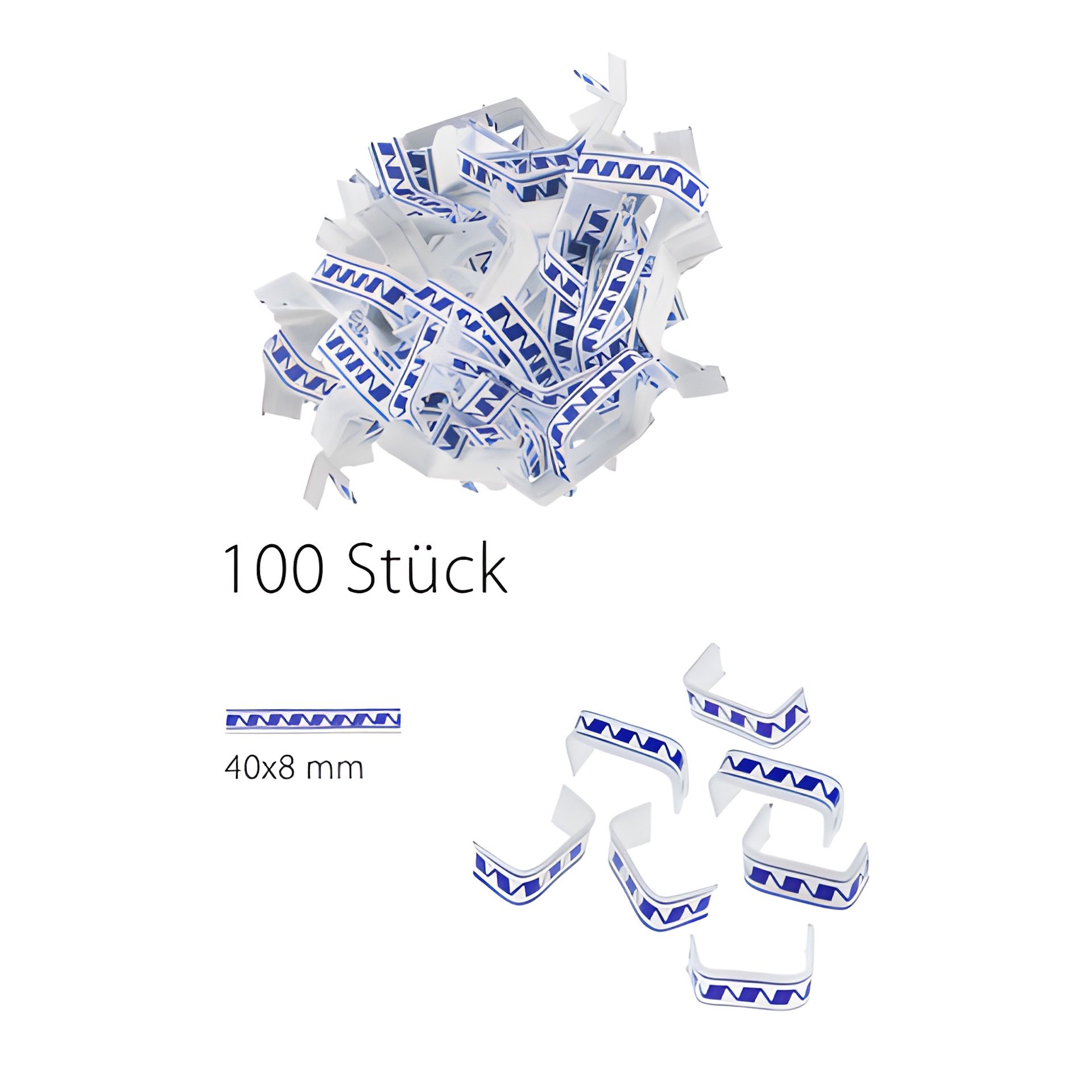 U-Clips 40 x 8 mm blau-weiß, 100 Stück
