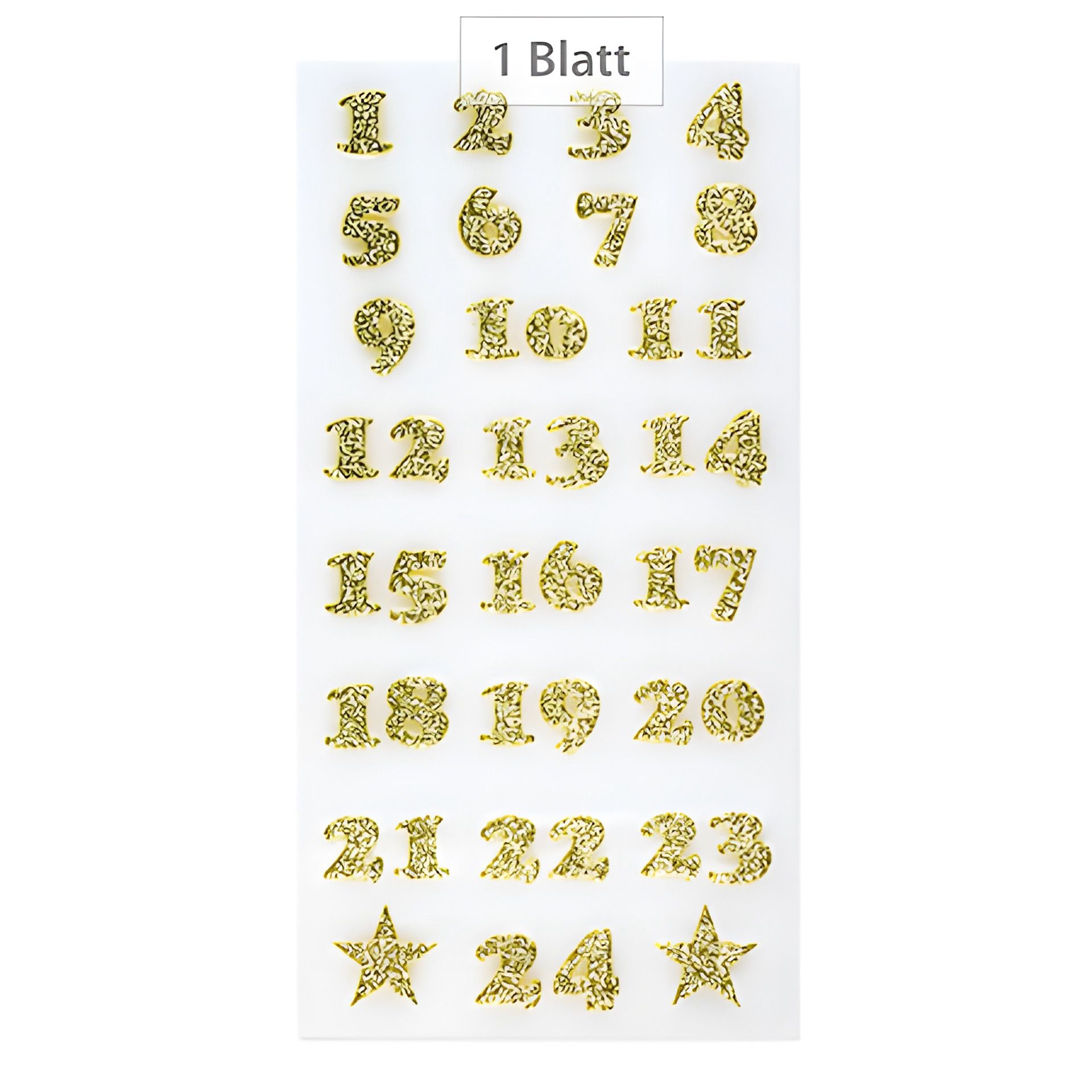 Adventskalender-Zahlen Glitter gold, 24 Stück