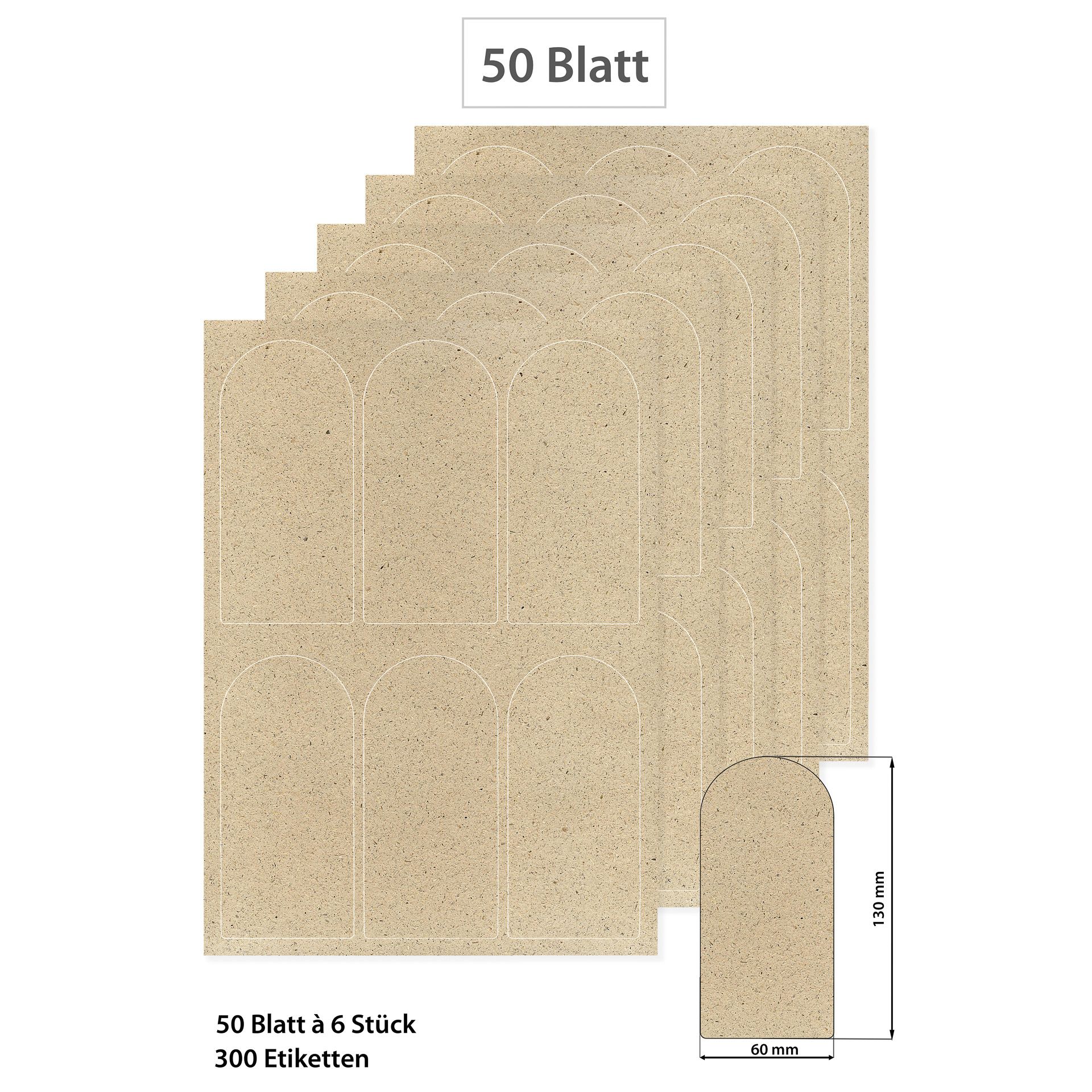 Grasetiketten Rundbogen 60 x 130 mm, 50 Blatt A4, 300 Stück