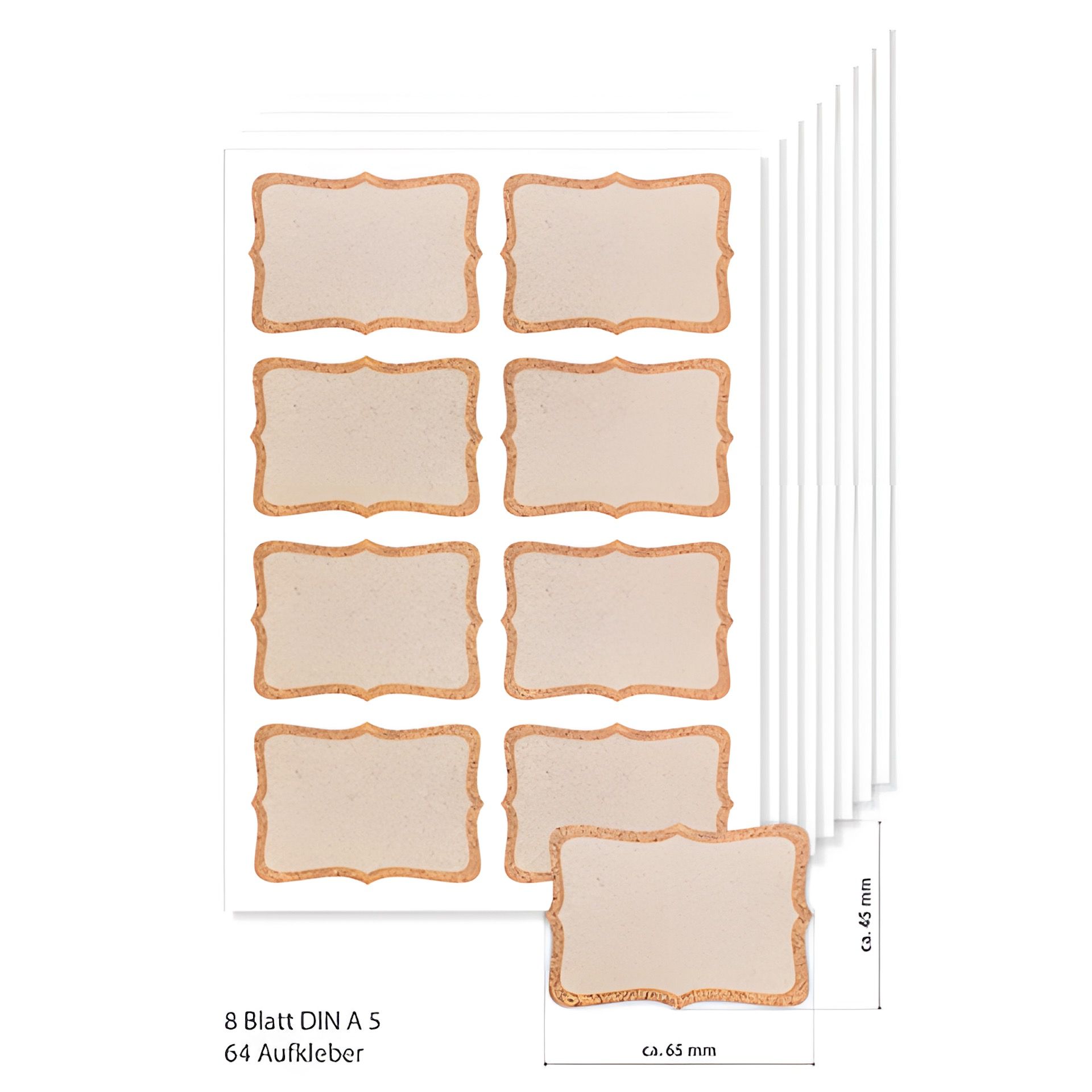 Etiketten 65 x 45 mm 'Korkdekor' dunkel, A5, 64 Stück