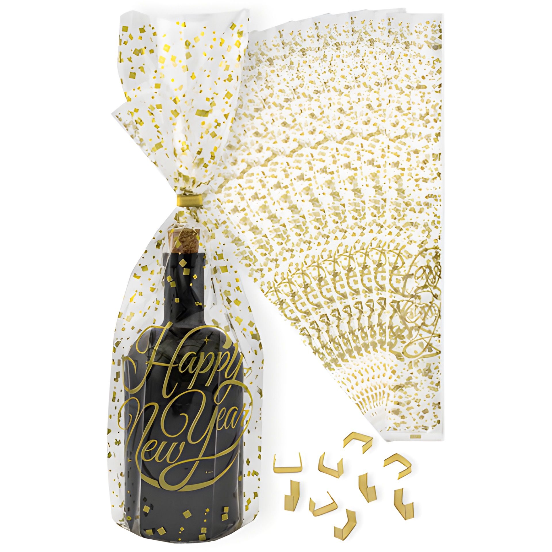 Diamantbeutel 'Happy New Year' 50 x 420 mm, Ø 95 mm, 10 St. + Clips