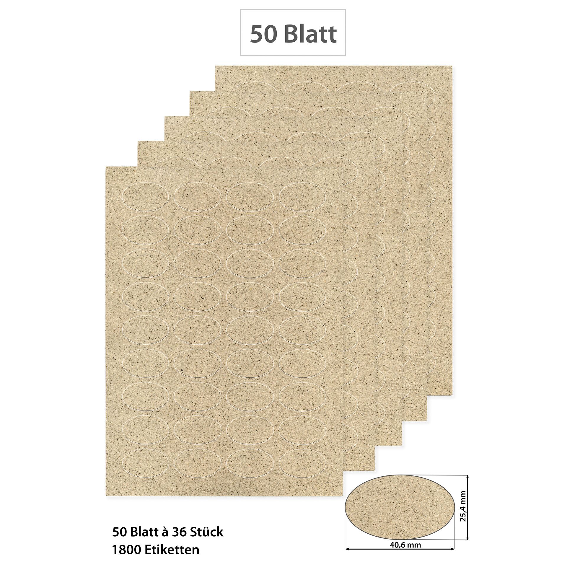 Grasetiketten oval 40,6 x 25,4 mm, 50 Blatt A4, 1800 Stück