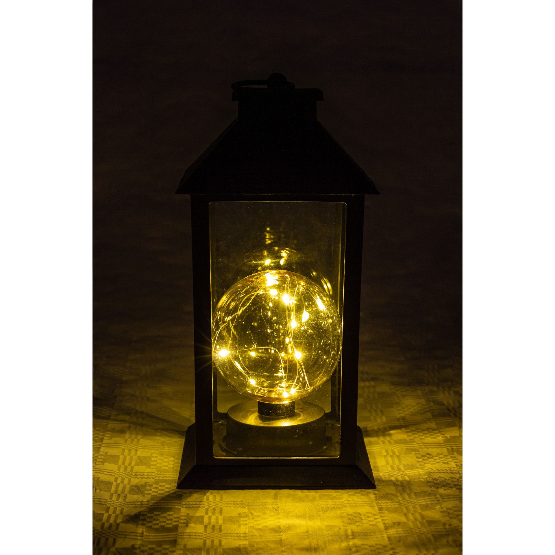 Deko-Laterne 'Kugel' 29 cm, 10 LEDs, schwarz