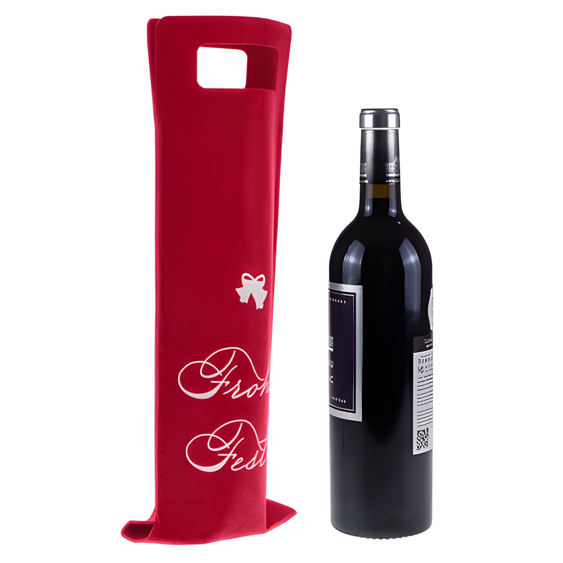Flaschentasche 'Frohes Fest' Filz, 14 x 41 cm, bordeaux