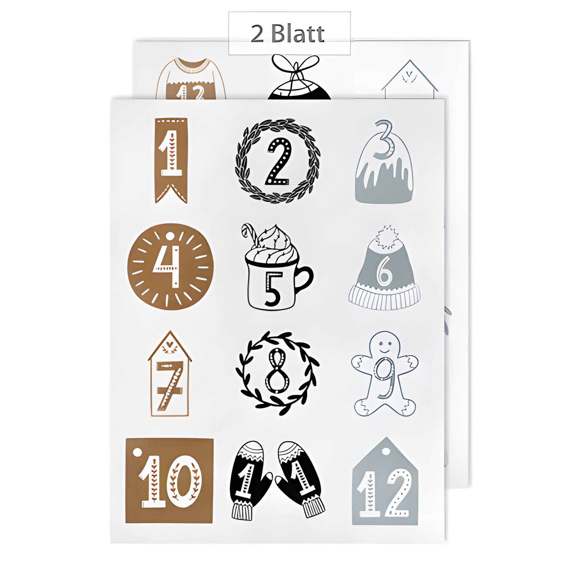 Adventskalender-Zahlen in 3 Farben, 24 Stück