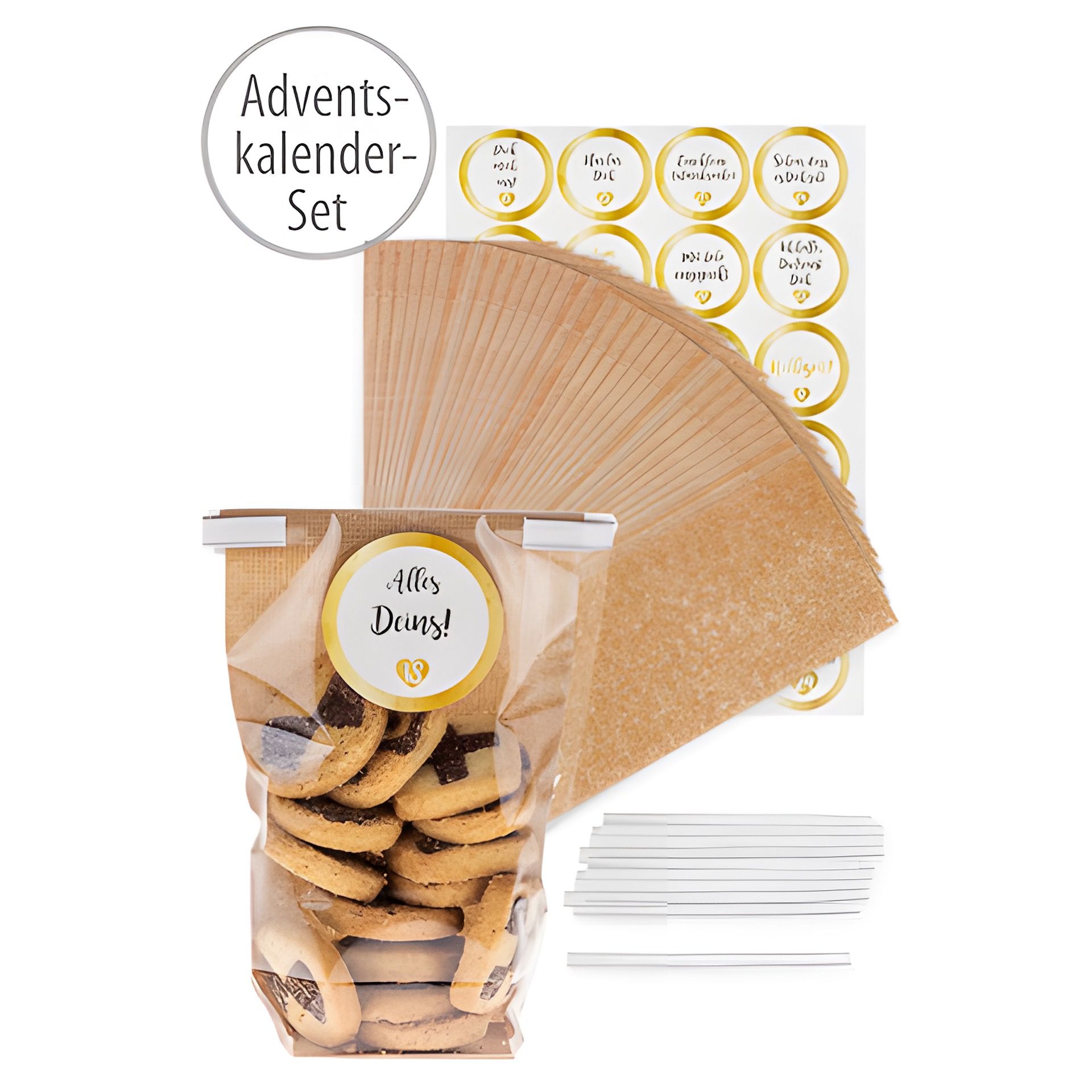 Adventskalender Set 'Kreuzbodenbeutel Jute-Optik natur', 49-teilig