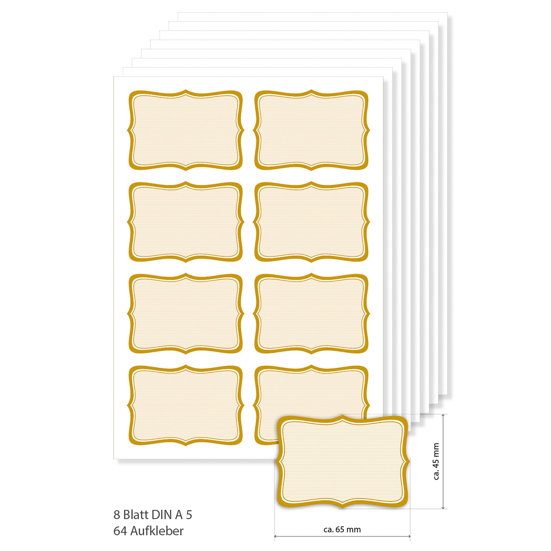 Etiketten 65 x 45 mm braun gestreift, A5, 64 Stück