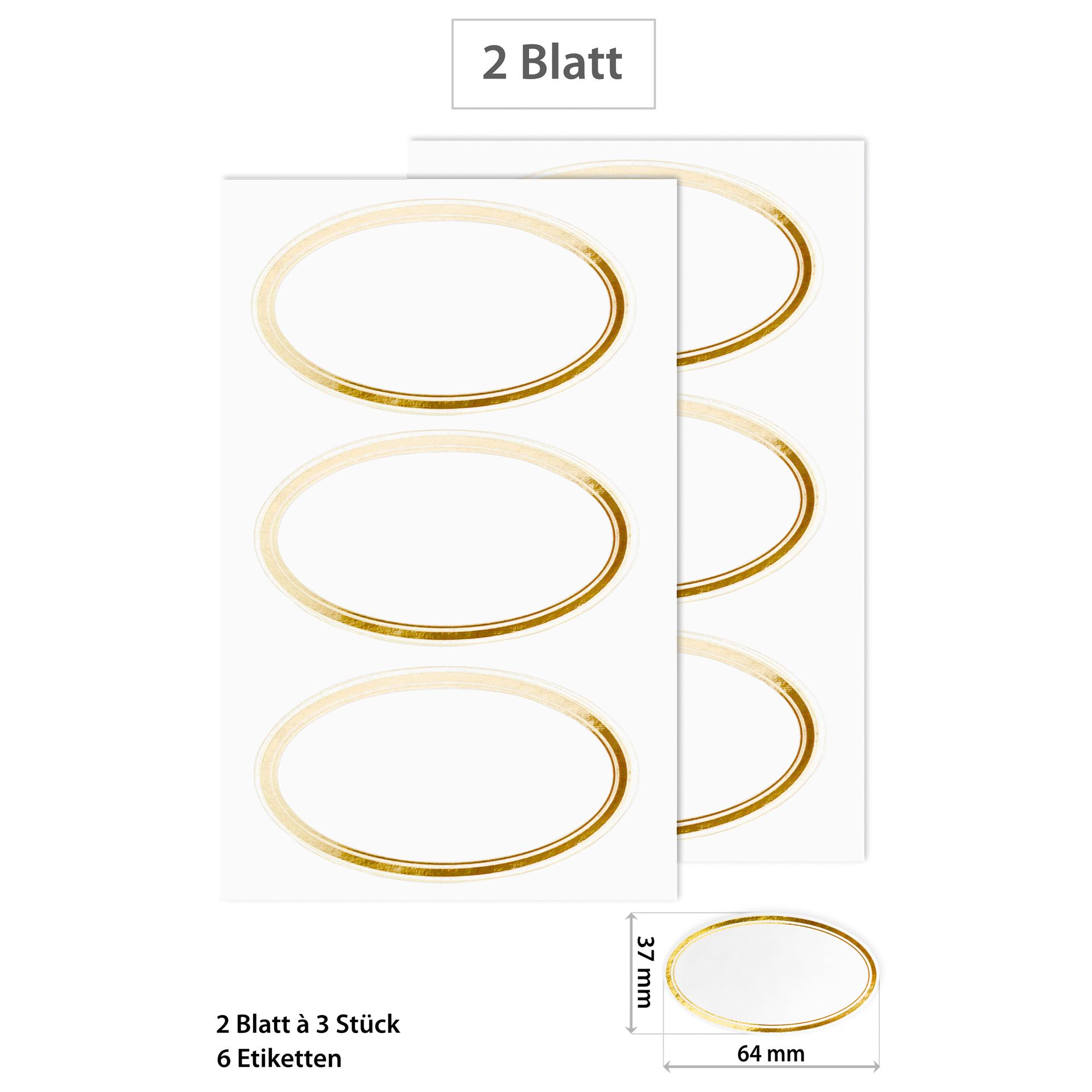 Etiketten 'Rahmen oval in Gold' 64 x 37 mm, 6 Stück