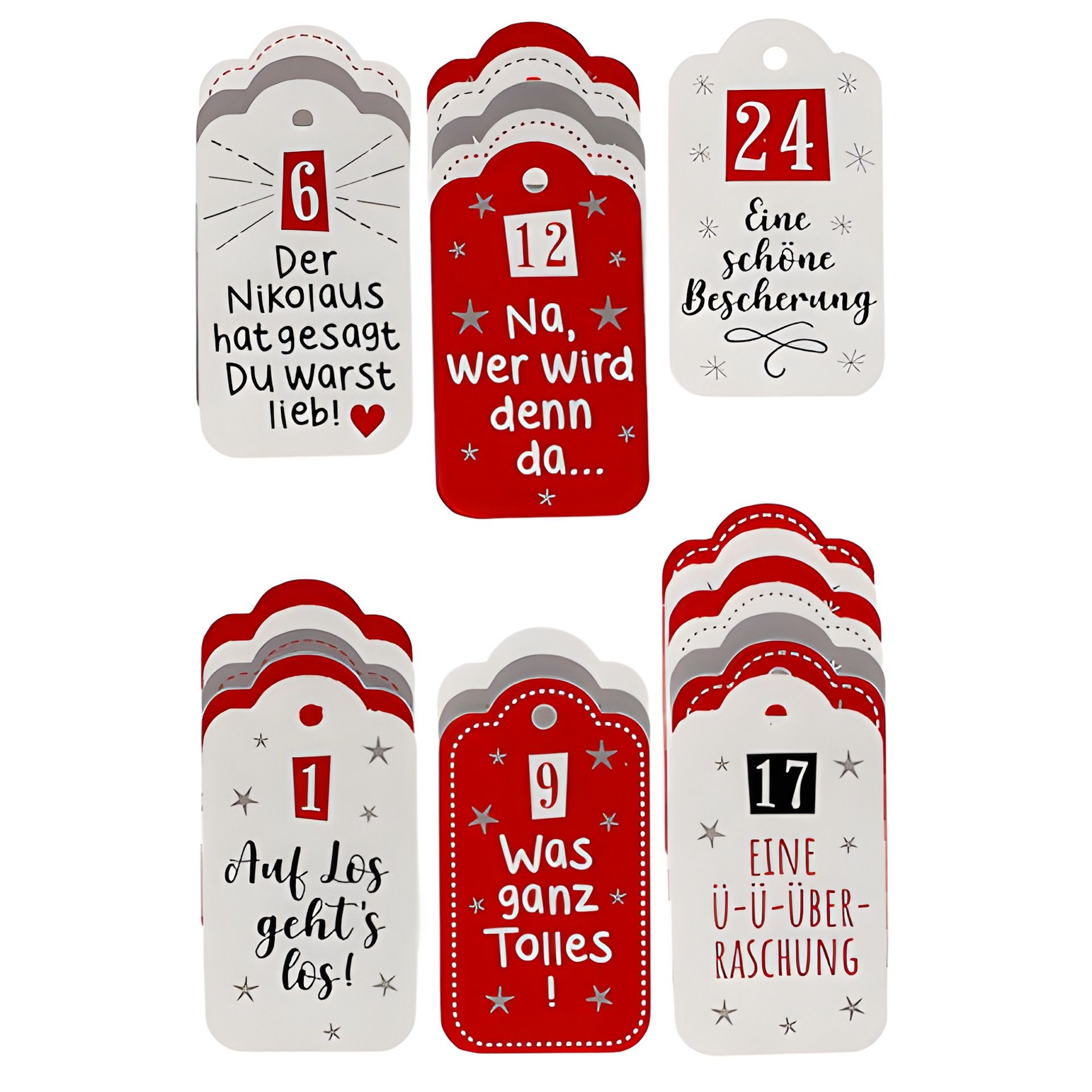 Adventskalender-Anhänger mit Sprüchen, 24 Stück