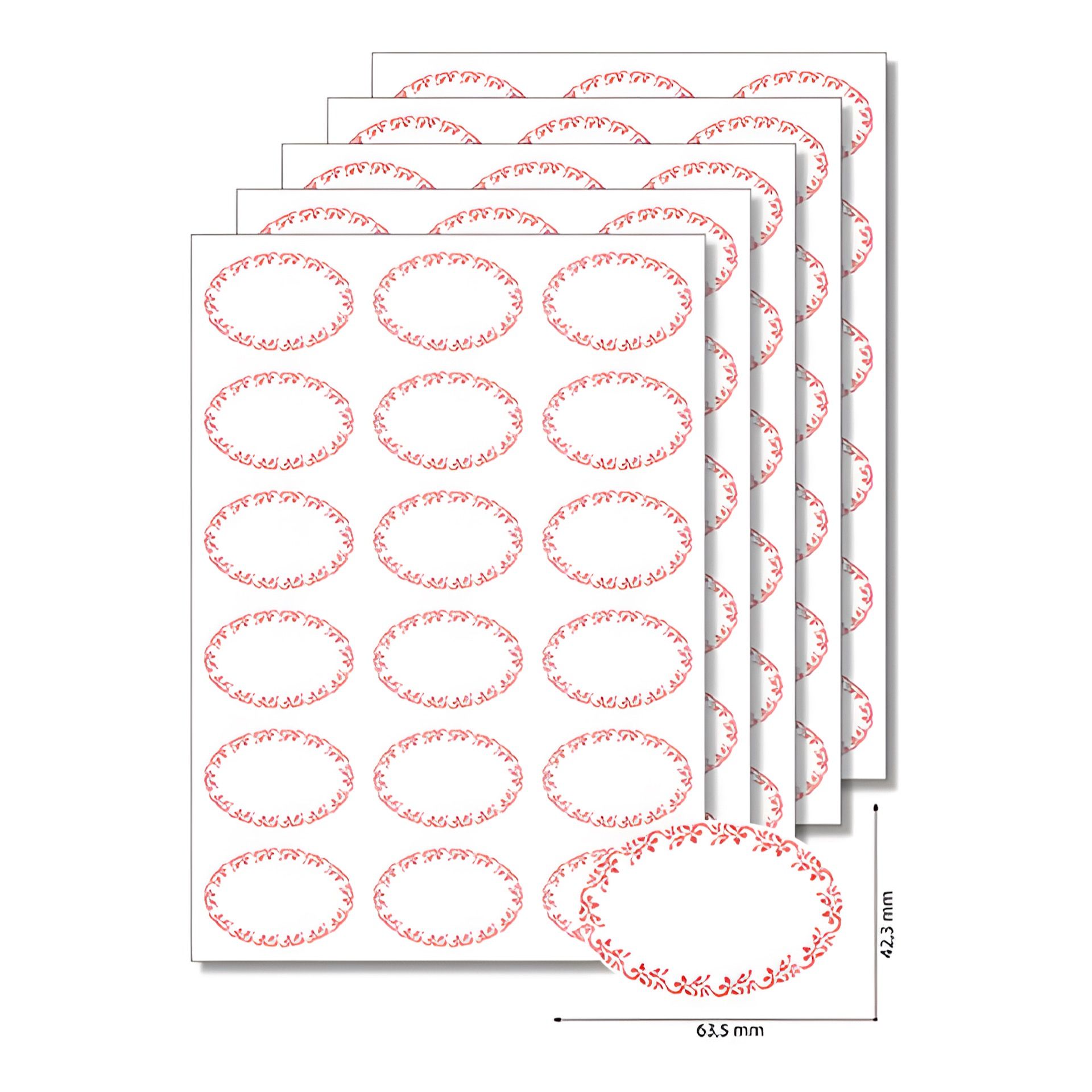 Etiketten oval 'Ornamente' rot -   5 Blatt A4