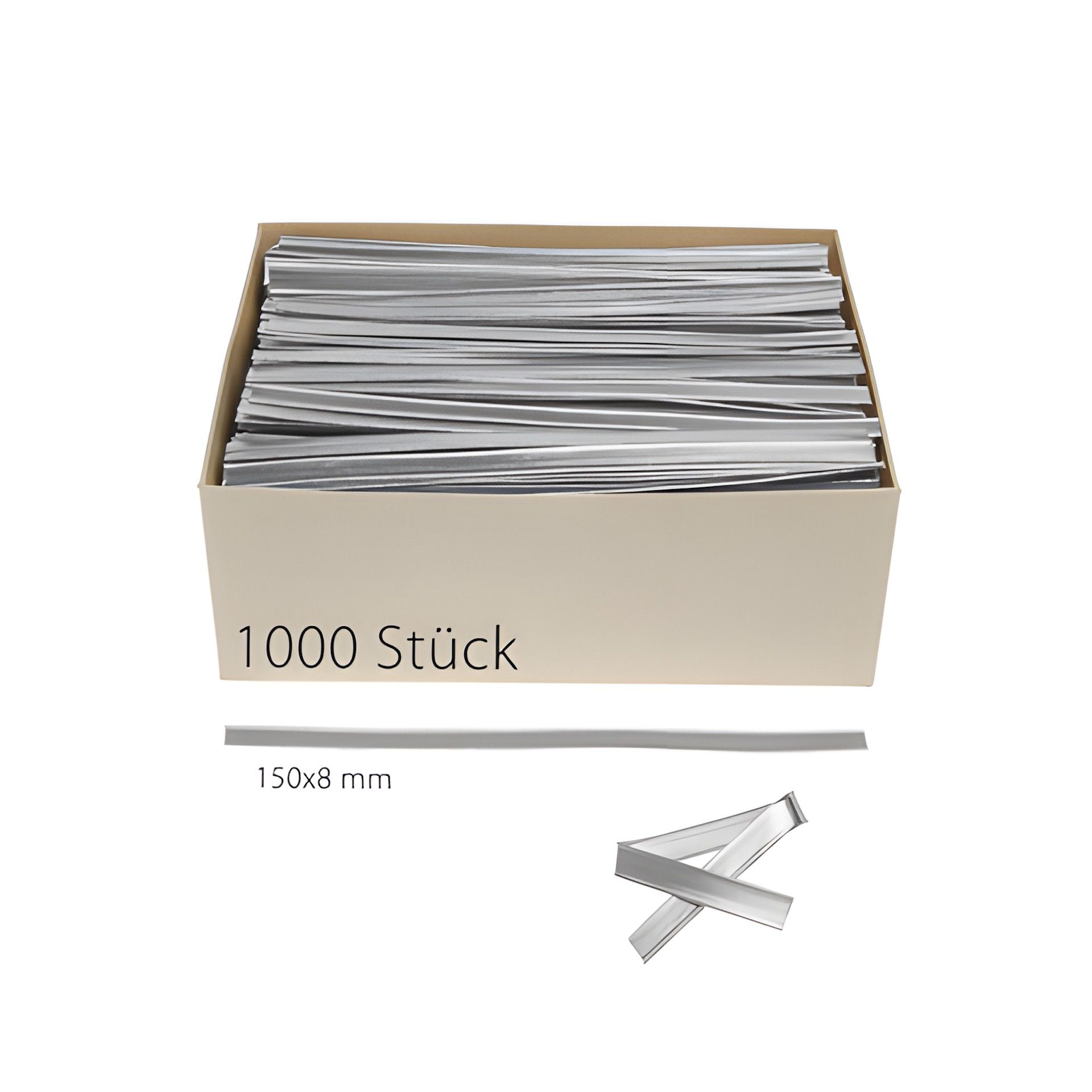 Clipbandverschlüsse 150 x 8 mm silber, 1000 Stück