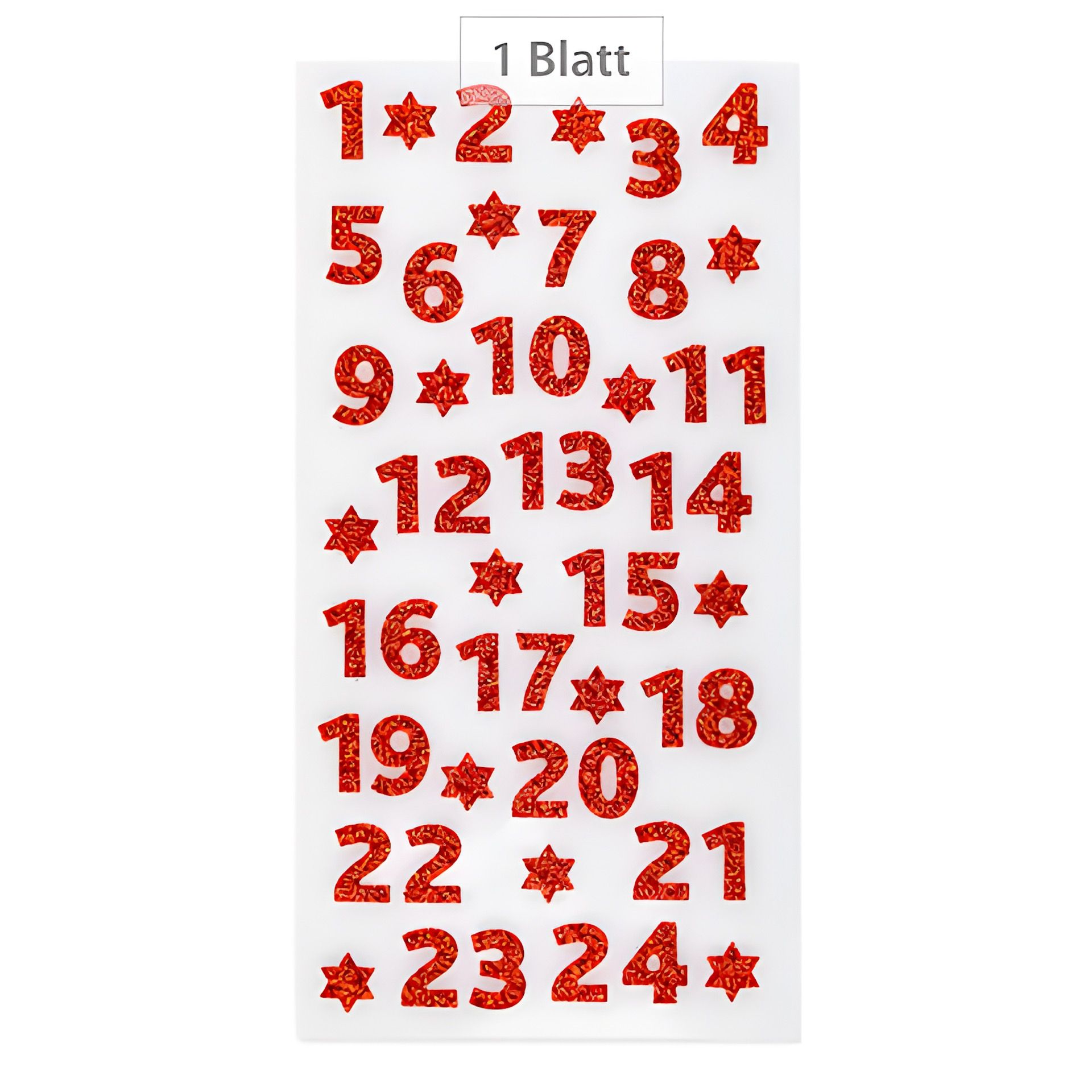 Adventskalender-Zahlen Glitter rot, 24 Stück
