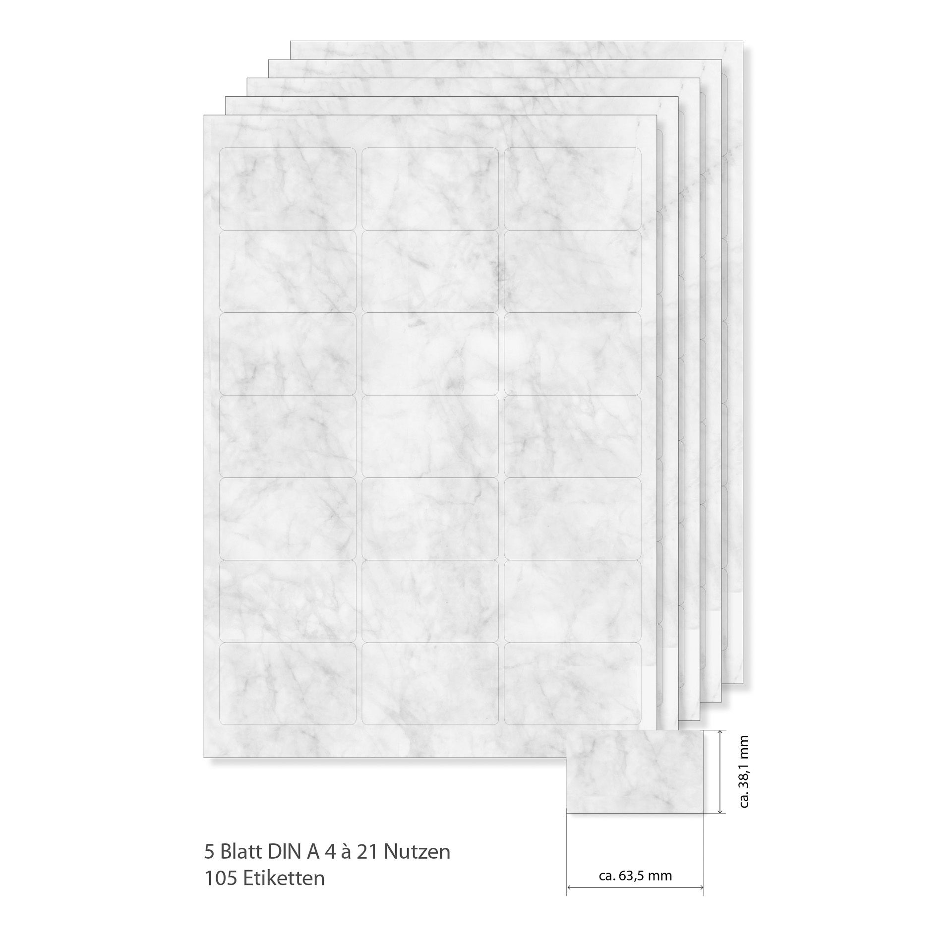 Etiketten 63,5 x 38,1 mm grau marmoriert -  5 Blatt A4