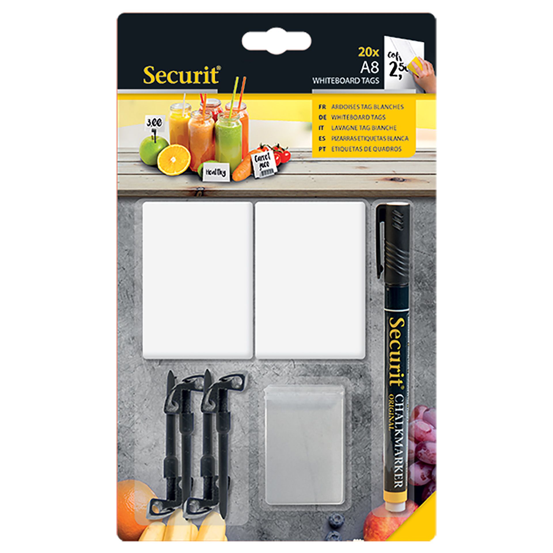 Kreidetafel A8 weiß, 20 Stück mit Zubehör
