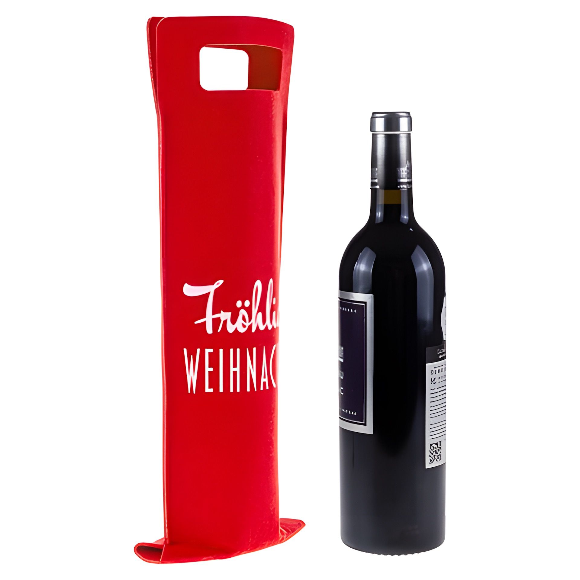 Flaschentasche 'Fröhliche WEIHNACHTEN' Filz, 14 x 41 cm, rot