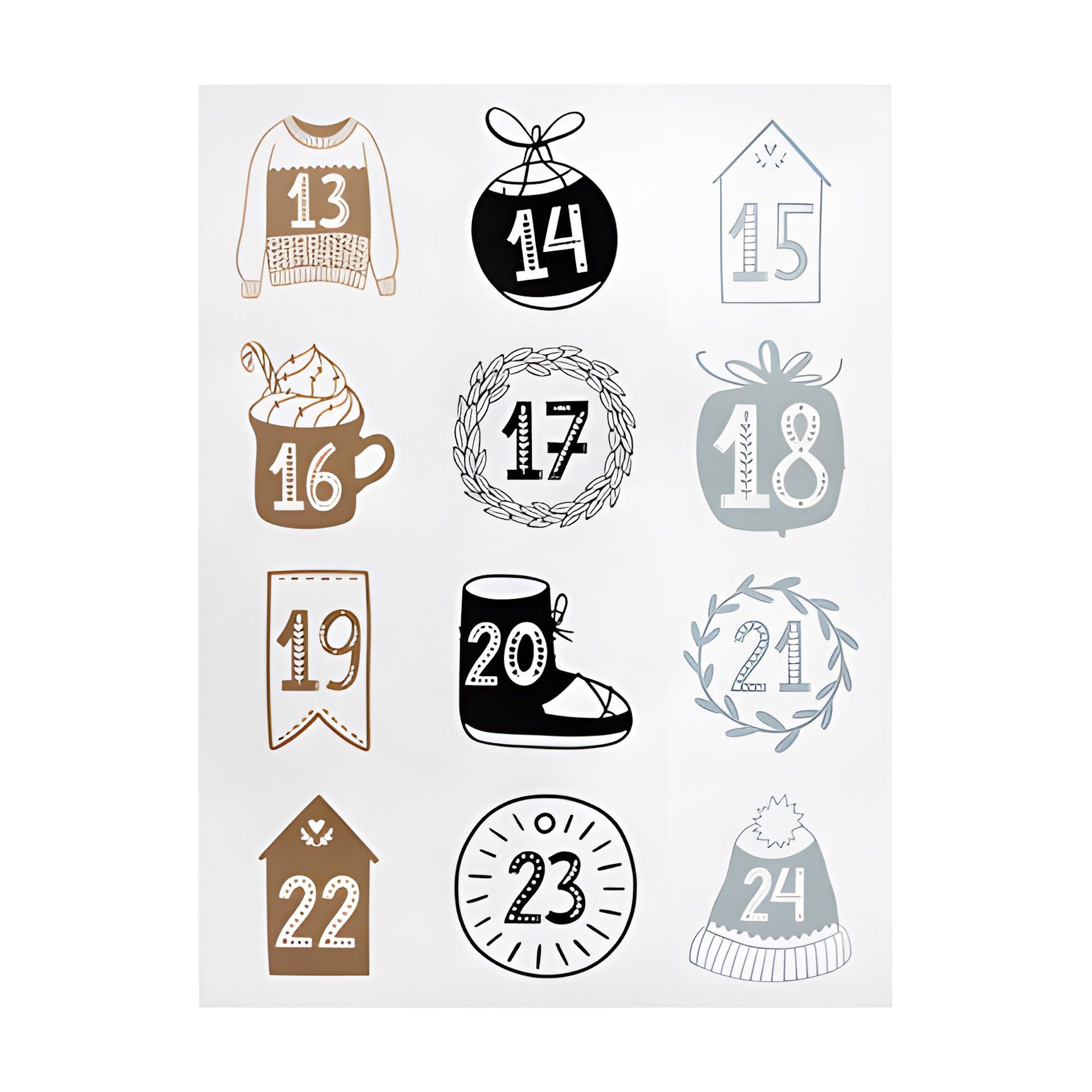 Adventskalender-Zahlen in 3 Farben, 24 Stück