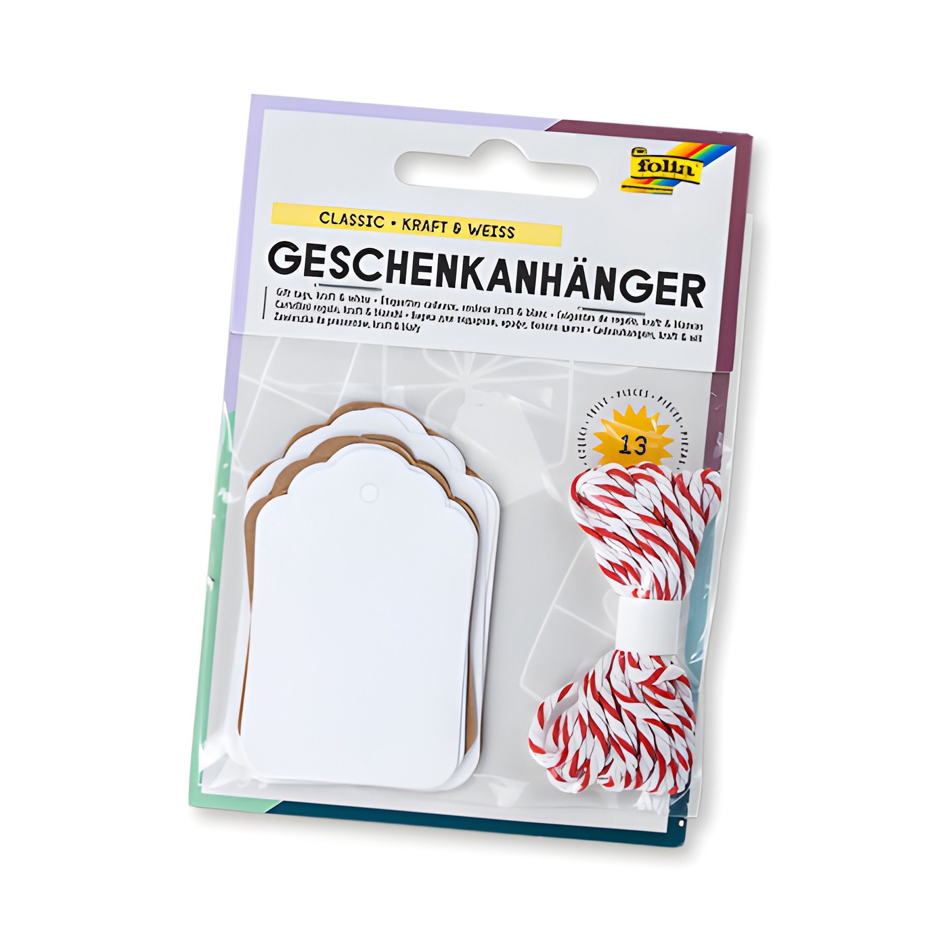 Folia Anhängeetikett lang natur/weiß, 12 Stück