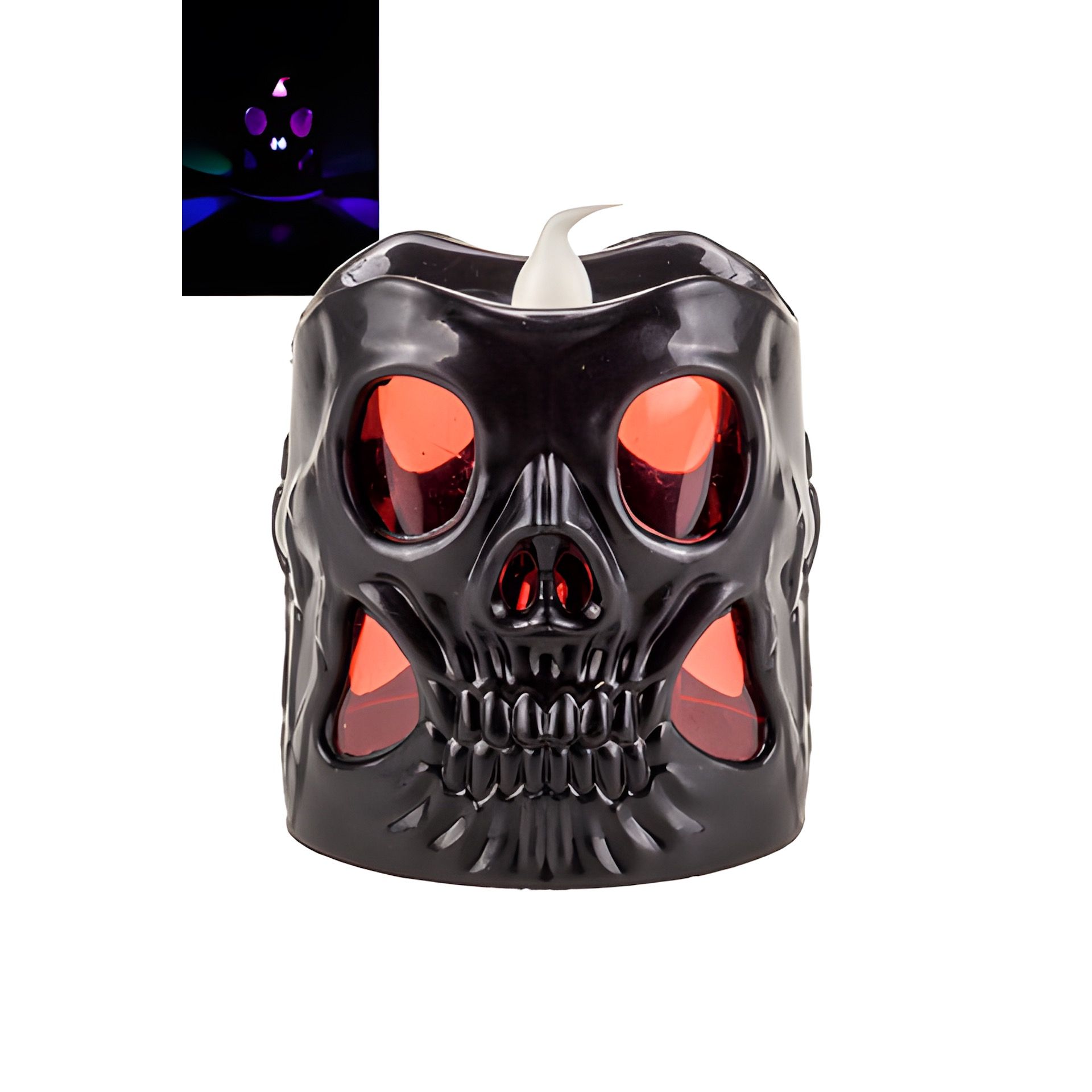 LED-Kerze 'Totenkopf' 6 x 6 cm, mit Farbwechsel, schwarz