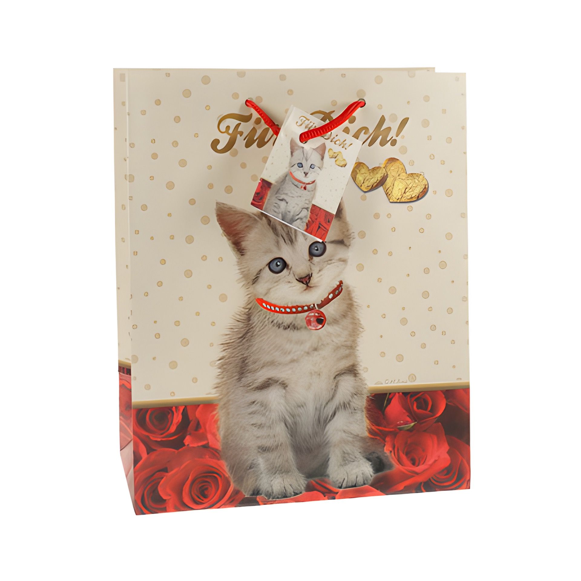 Geschenktüte 'Kätzchen auf Rosen', mittel