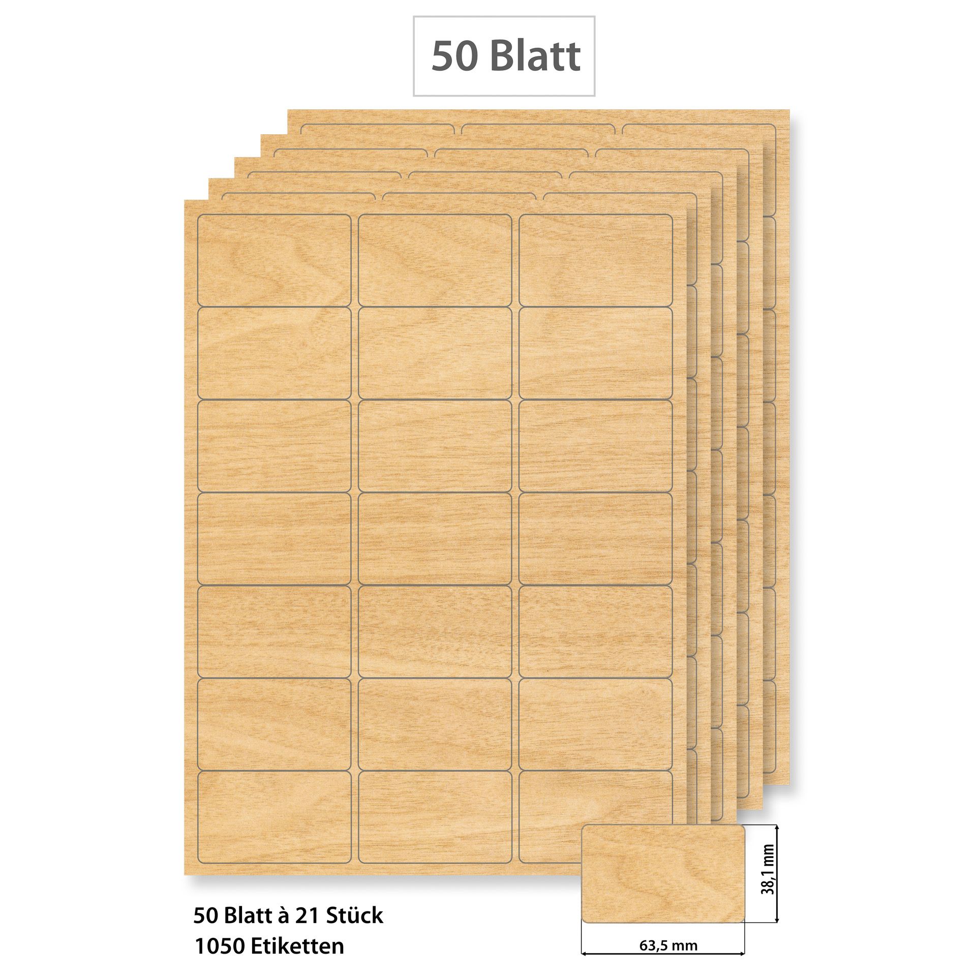 Steffis Etiketten 63,5 x 38,1 mm Holzdekor - 50 Blatt A4