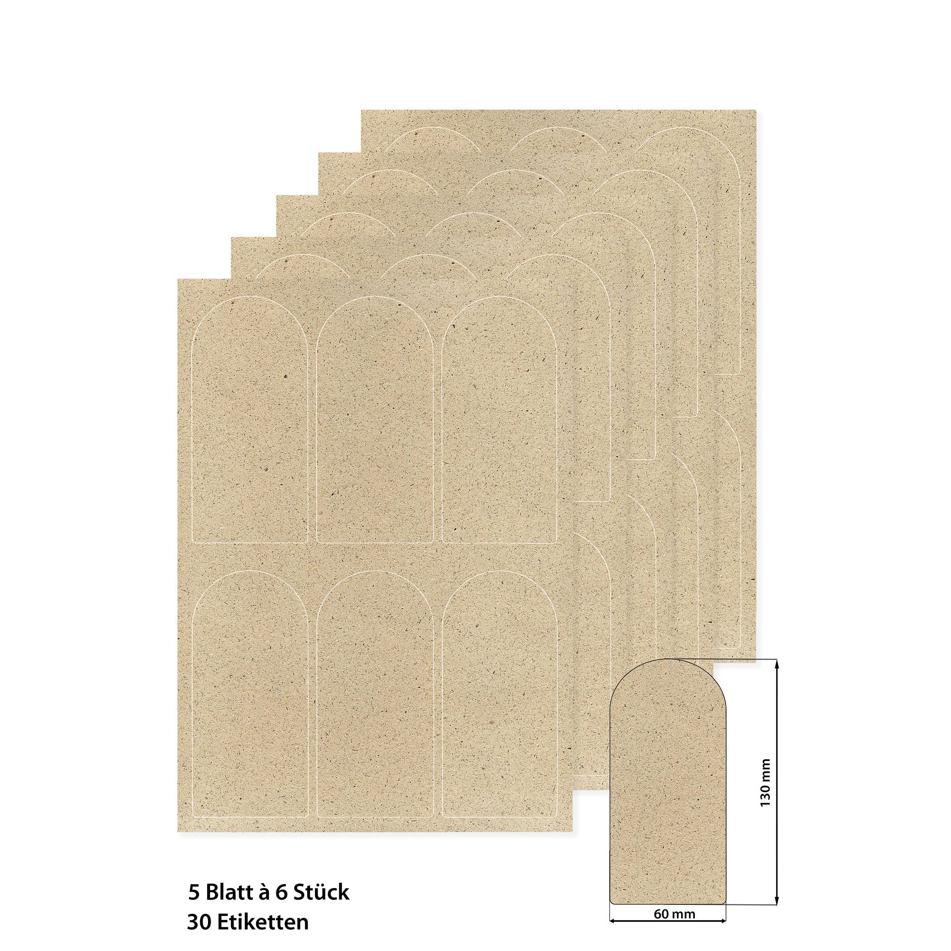 Grasetiketten Rundbogen 60 x 130 mm, 5 Blatt A4, 30 Stück