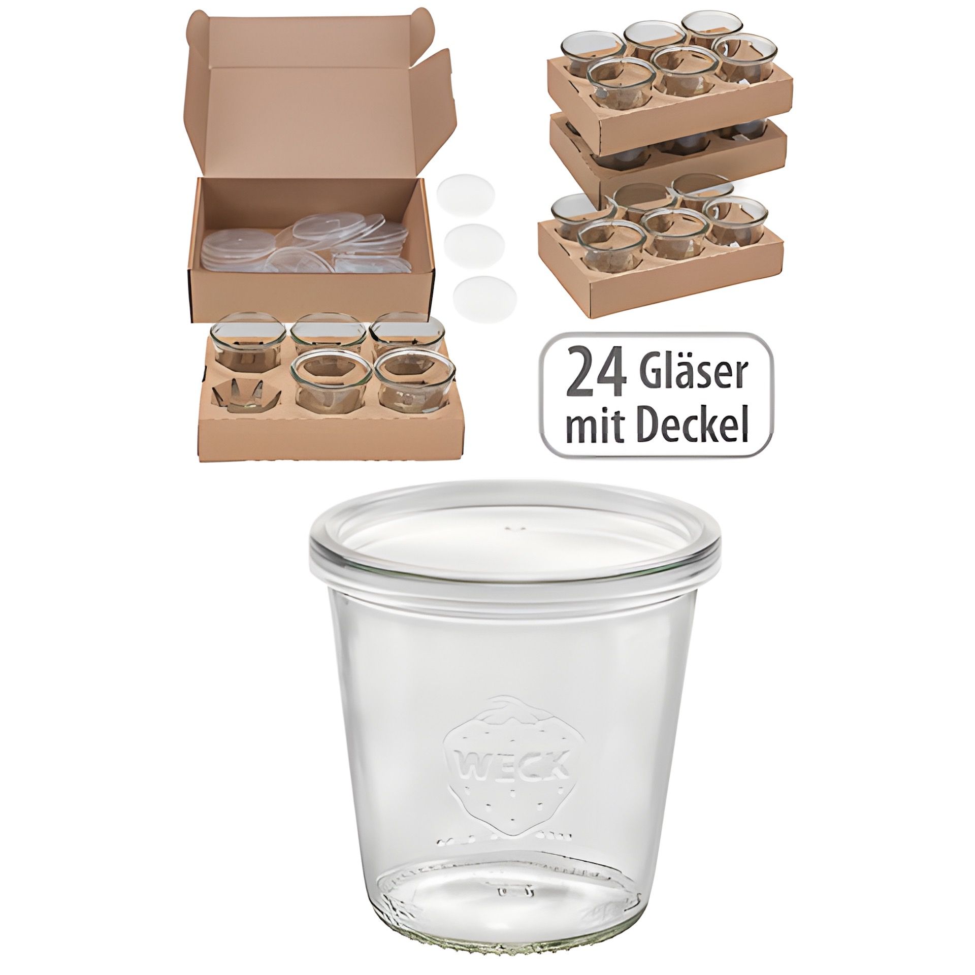 WECK-Sturzglas 290 ml hoch mit Klarsichtdeckel, 24 Stück