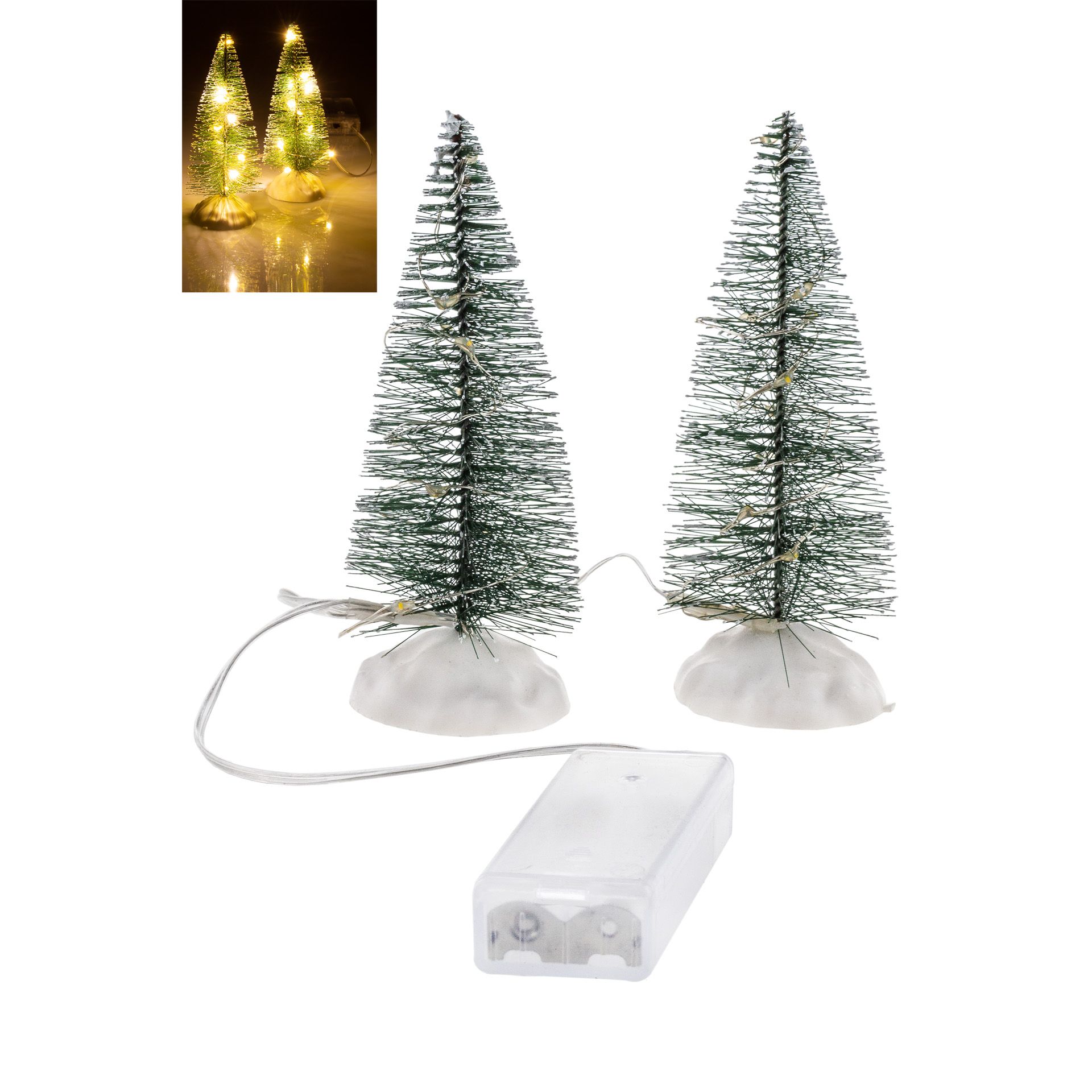 Deko-Tannenbäume mit LED-Lichterkette 14 cm, 2 Stück