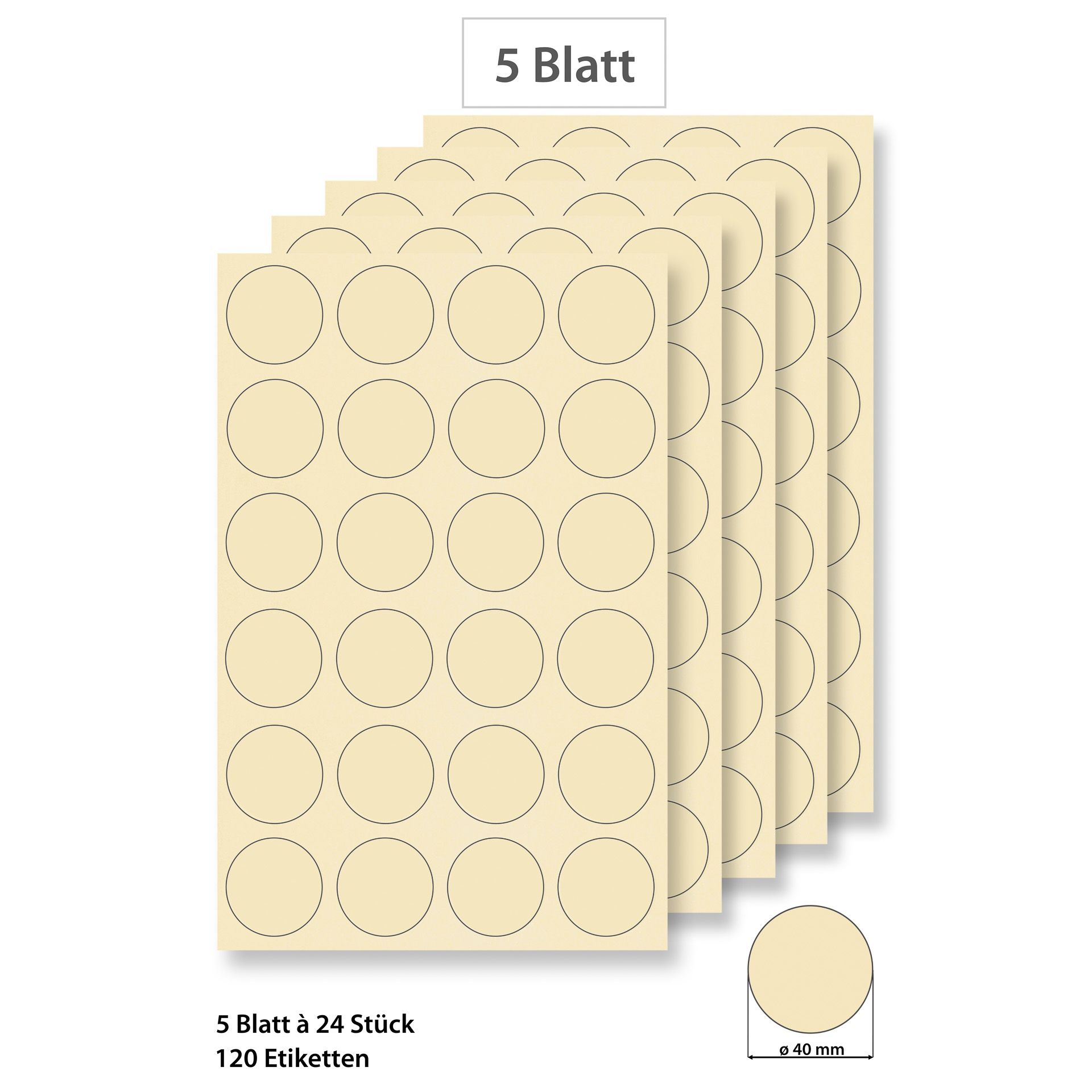 Steffis Etiketten rund 40 mm creme - 5 Blatt A4