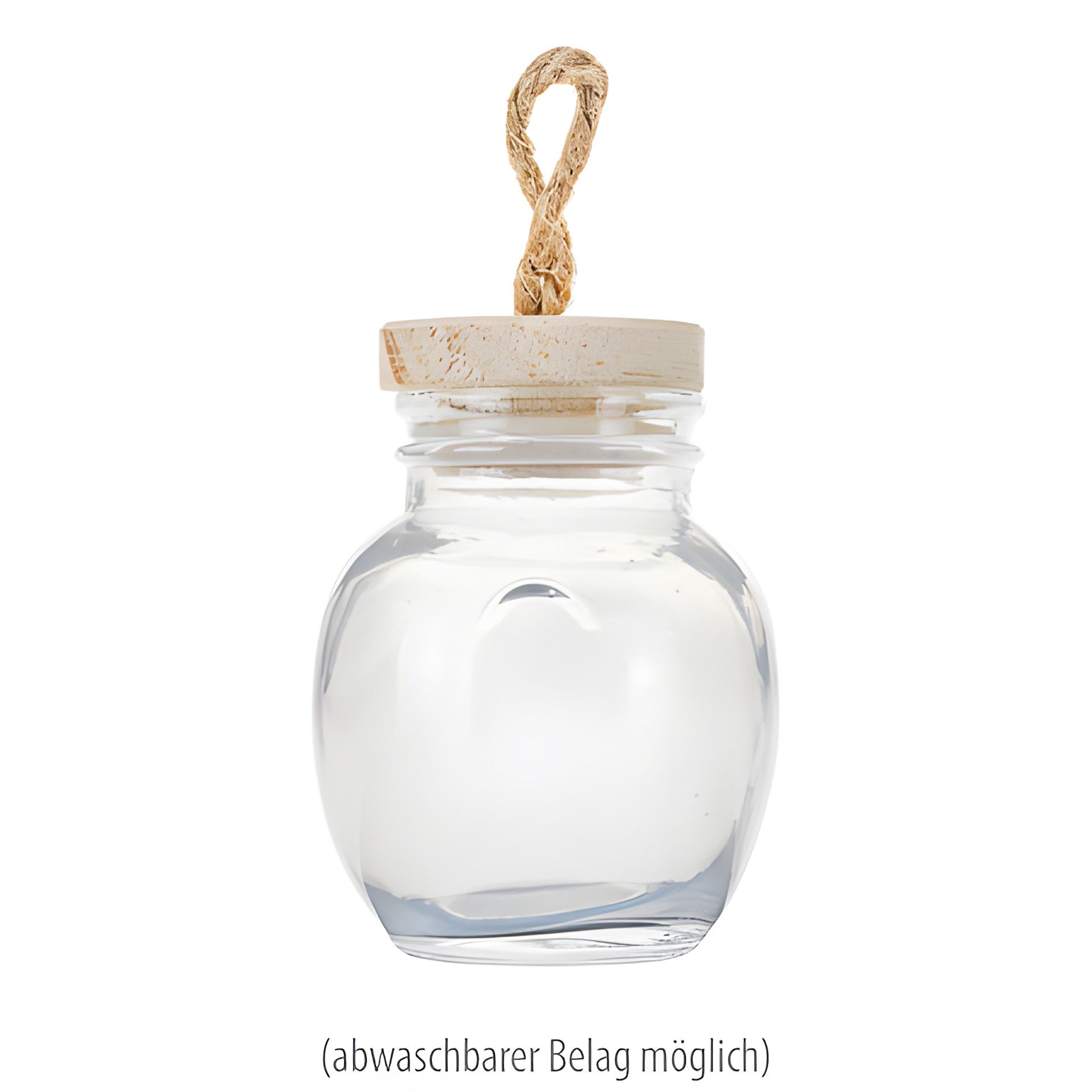 Deko-Glas 130 ml bauchig mit Holzdeckel