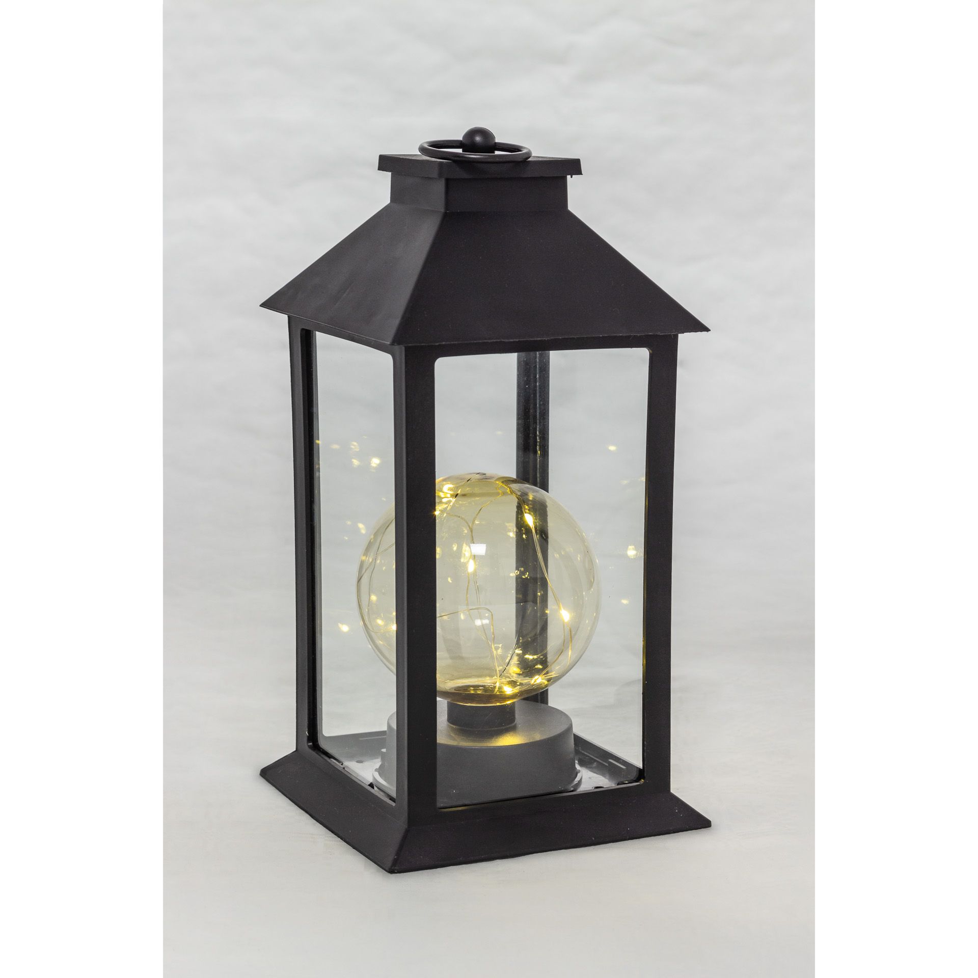 Deko-Laterne 'Kugel' 29 cm, 10 LEDs, schwarz