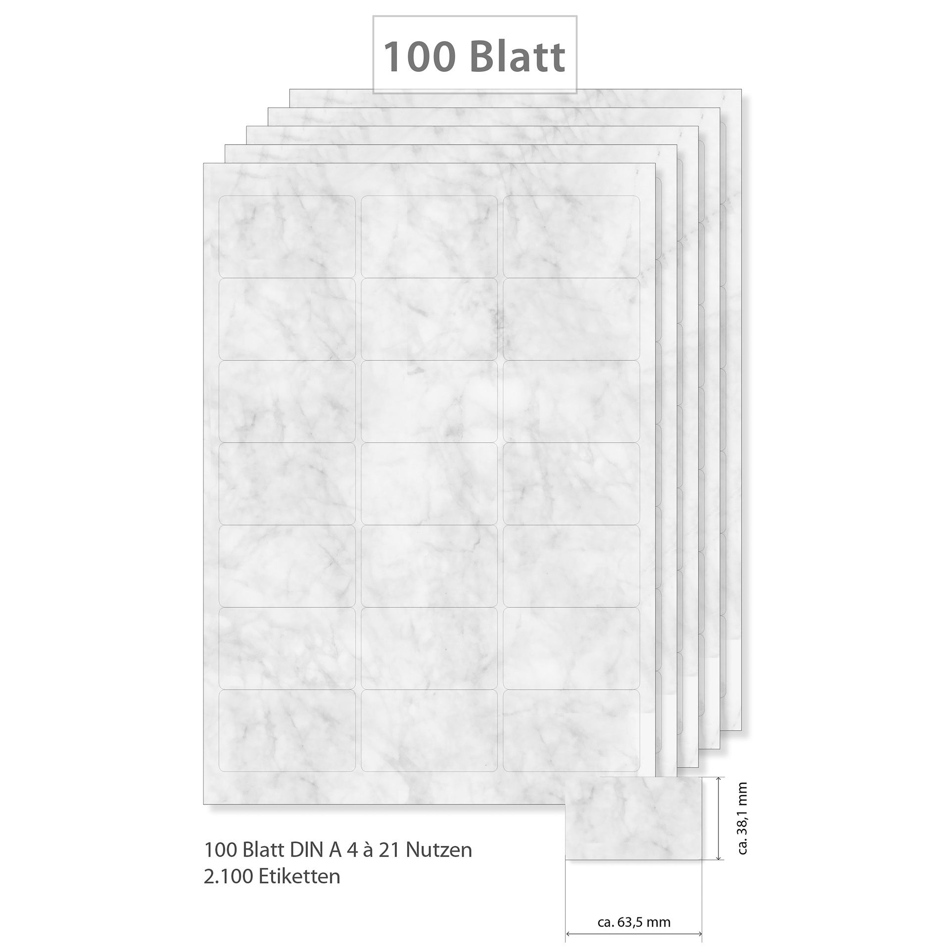 Etiketten 63,5 x 38,1 mm grau marmoriert - 100 Blatt A4