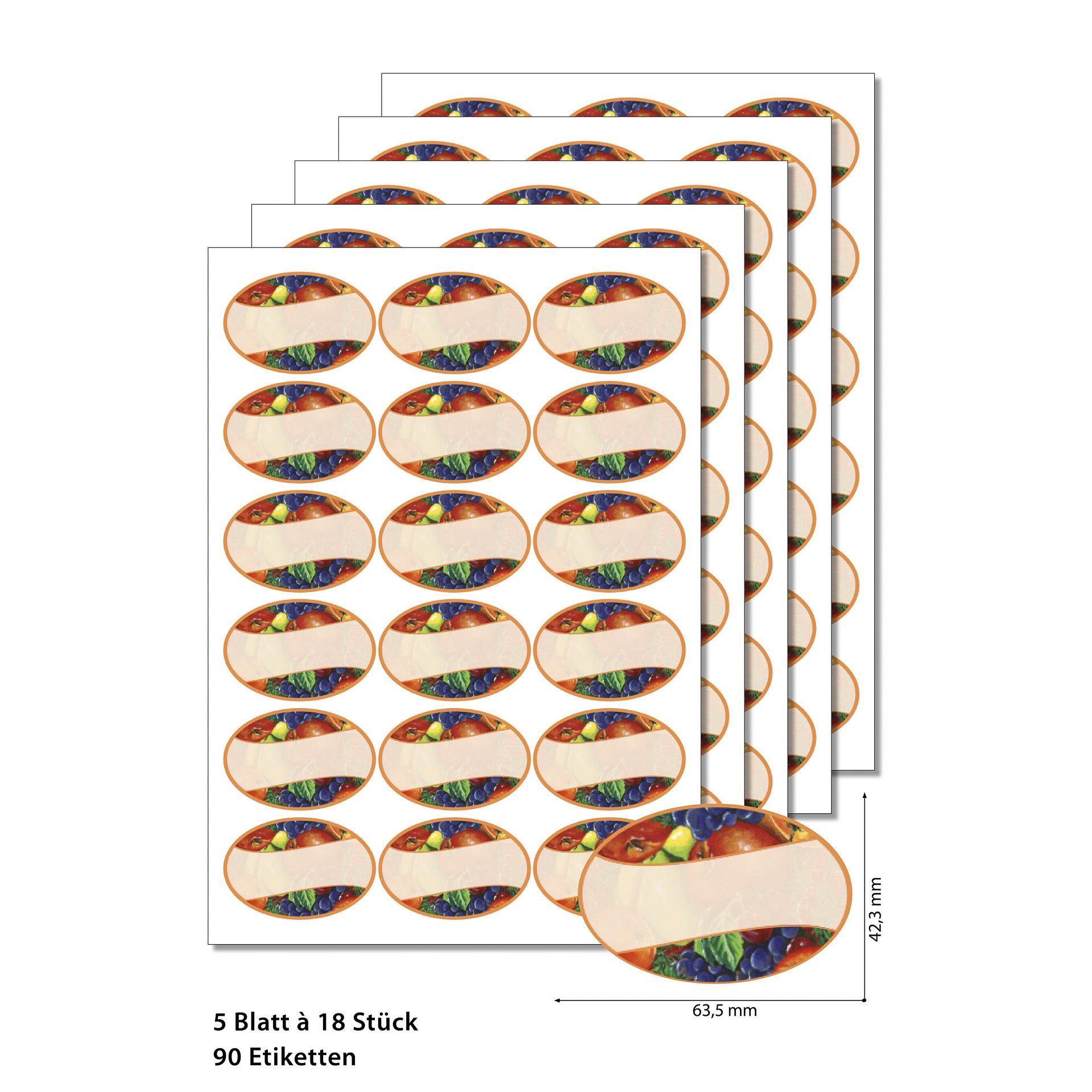 Etiketten oval 'Obstdekor 2' -  5 Blatt A4