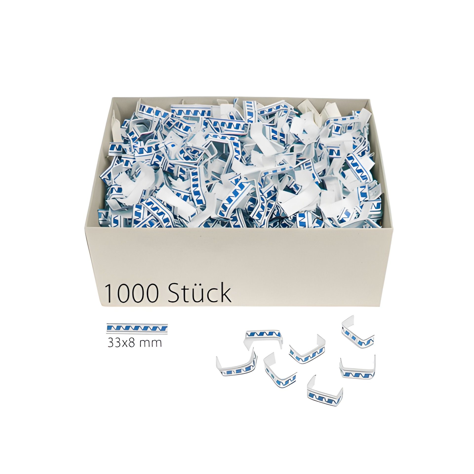 U-Clips 33 x 8 mm blau-weiß, 1000 Stück