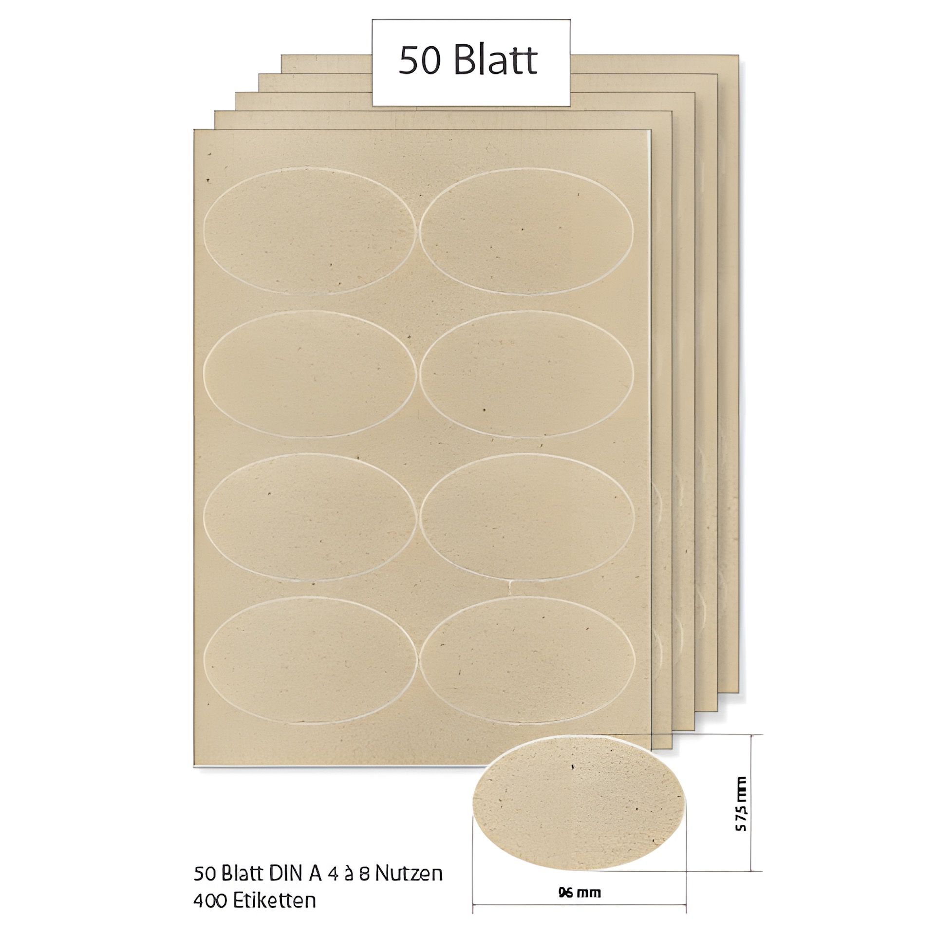 Grasetiketten oval 96 x 57,5 mm, 50 Blatt A4, 400 Stück